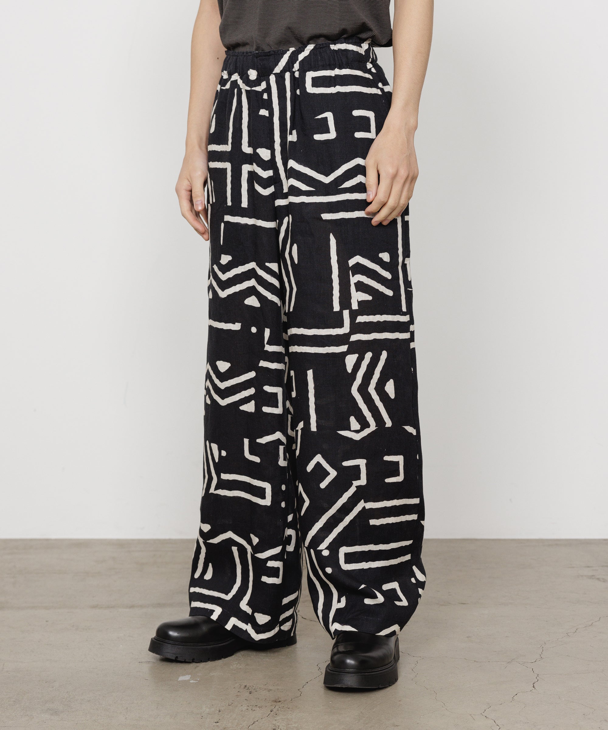 リネントロピカル / ワイドレグイージーパンツ, Black x Ivory