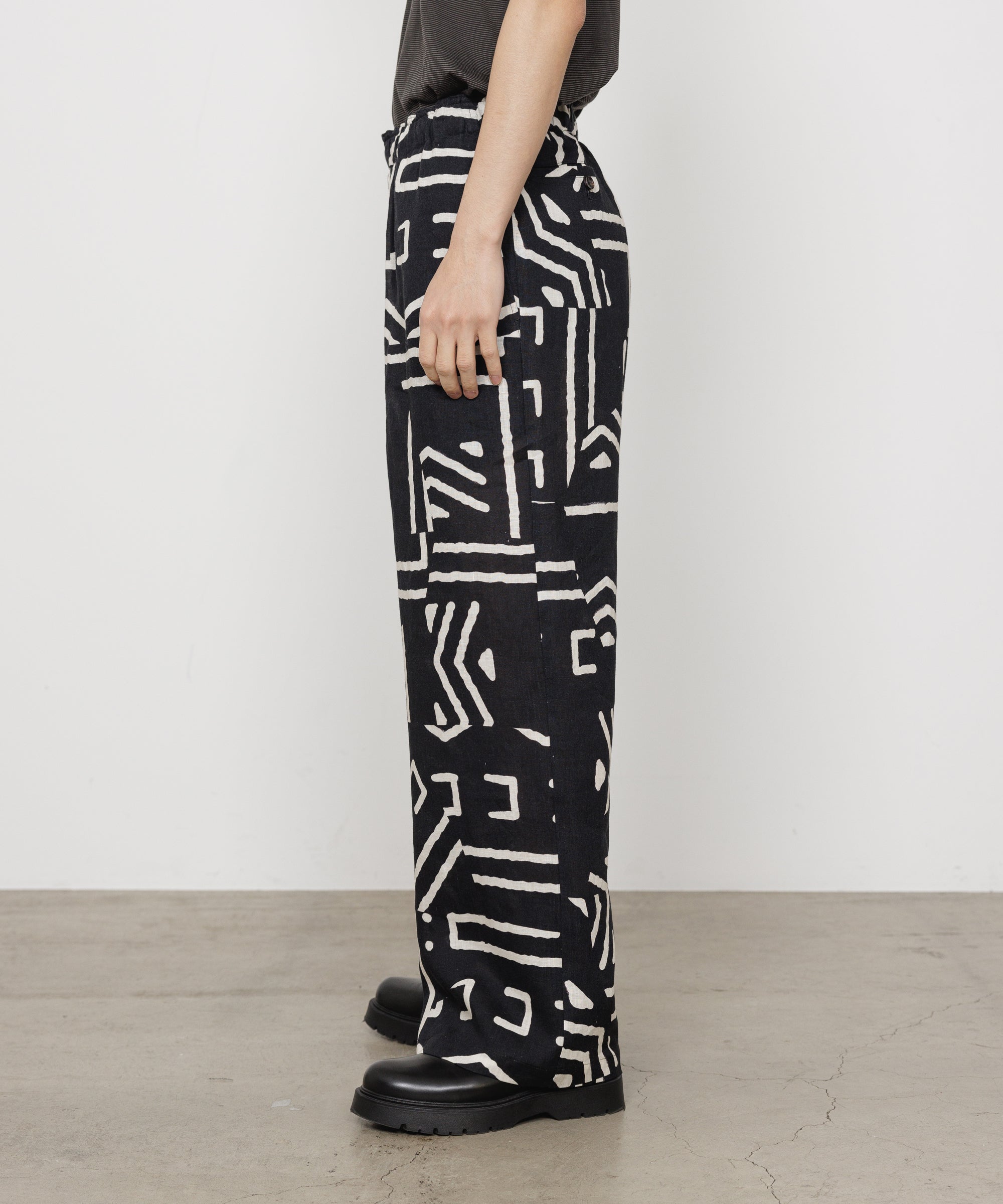 リネントロピカル / ワイドレグイージーパンツ, Black x Ivory