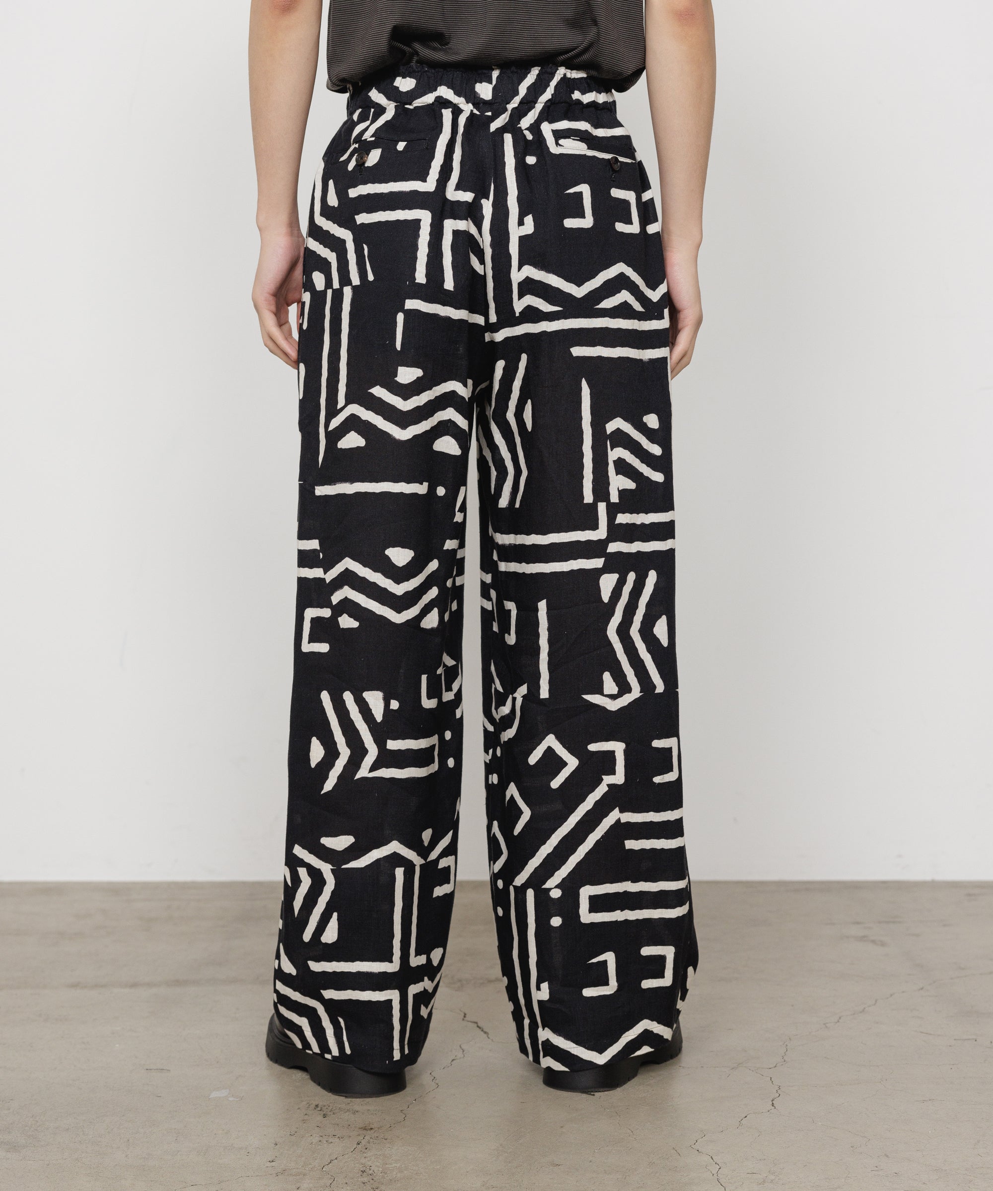 リネントロピカル / ワイドレグイージーパンツ, Black x Ivory