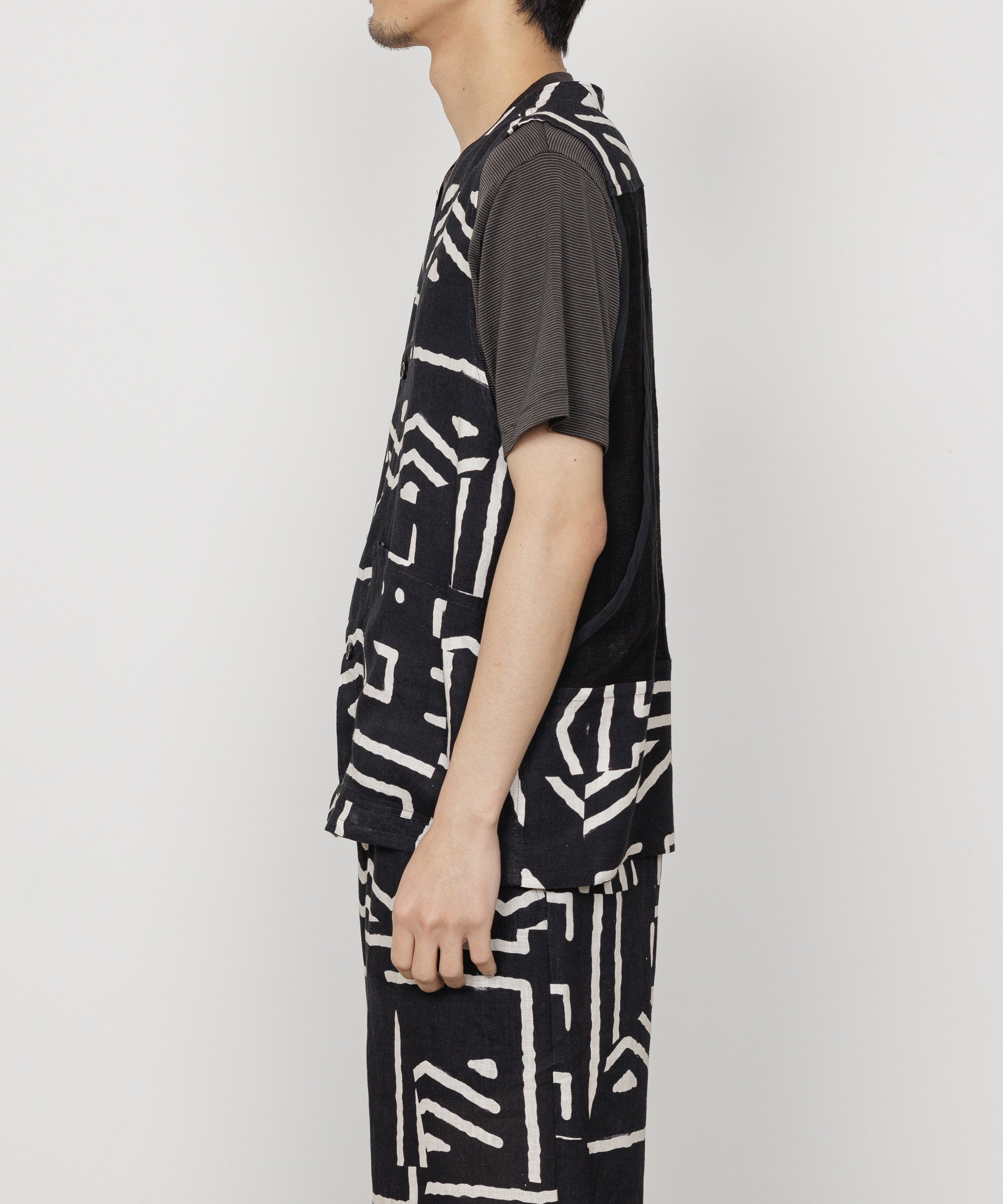 リネントロピカル / フィールドマンベスト, Black x Ivory