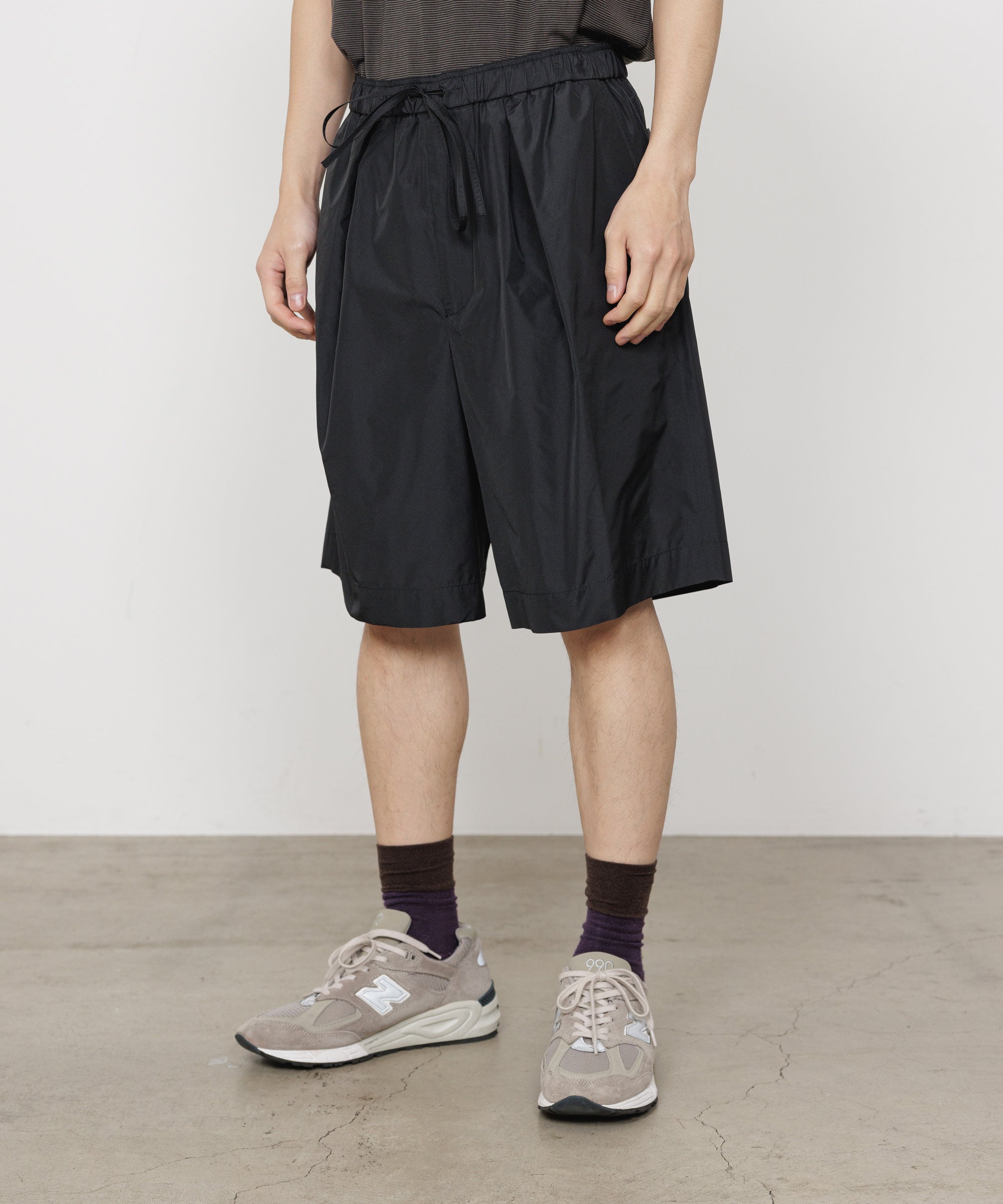 リサイクルポリエステル×シルクタフタ / ワイドショーツ, Black