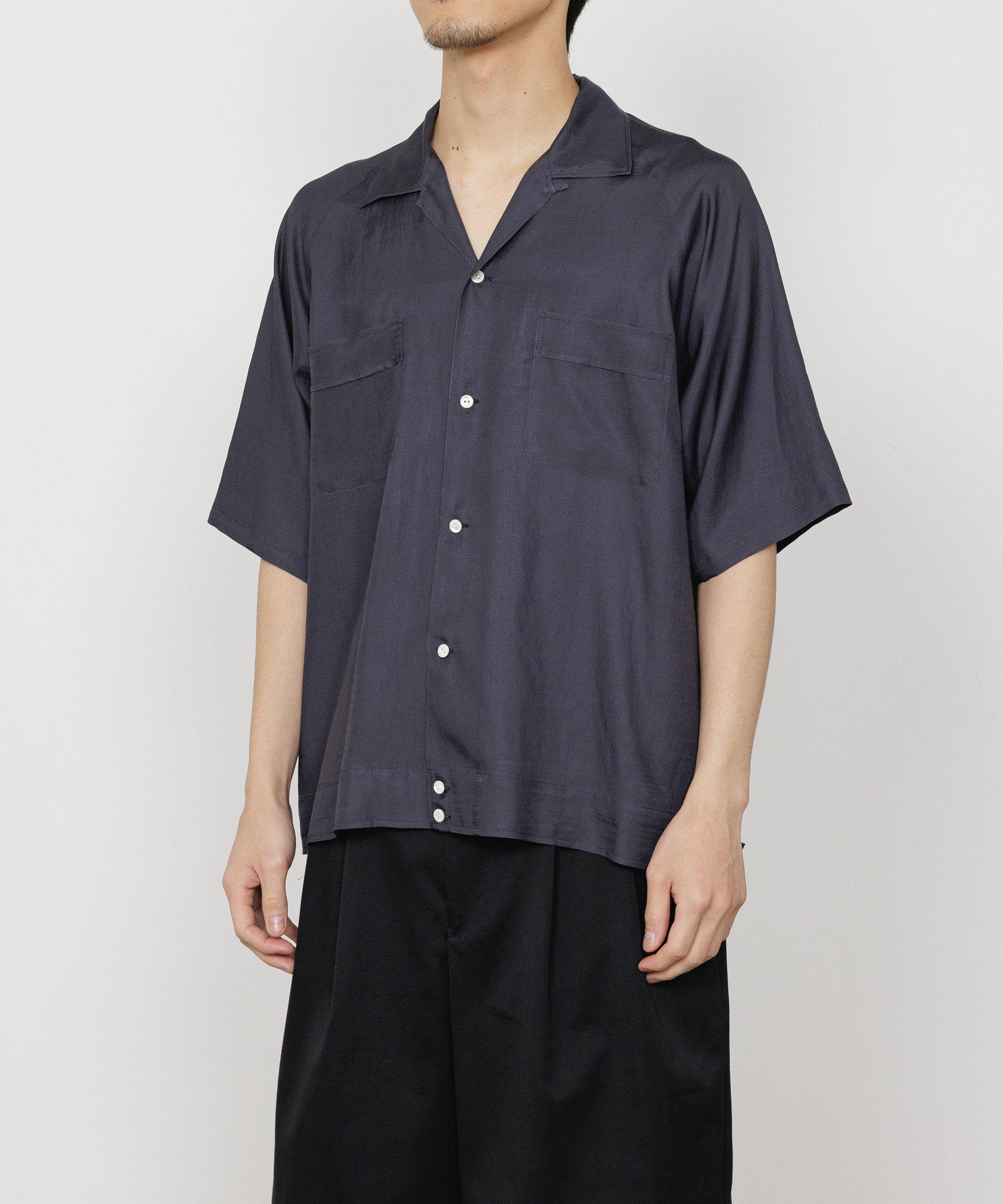 キュプラ×オーガニックコットンビエラ / ボーリングシャツ, Charcoal