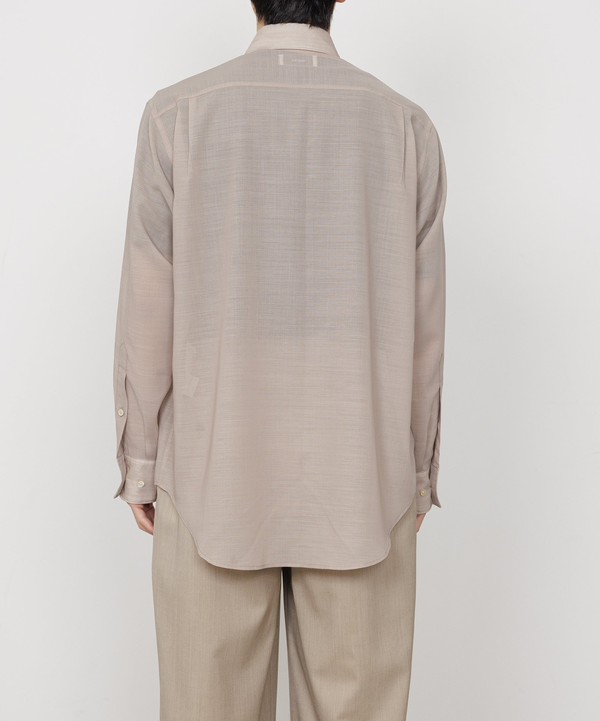 ウールリサイクルポリエステルトロピカル / エンブロイダリーレギュラーカラーシャツ, Beige