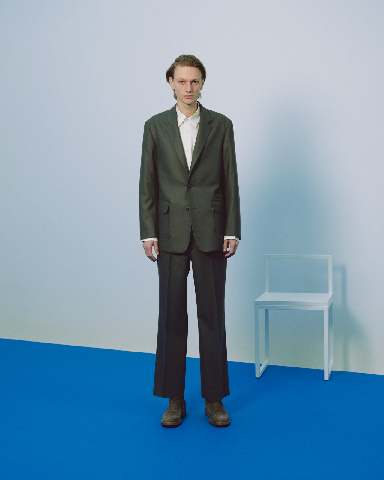 2/80 オーガニックウールフランネル / スリムストレートトラウザーズ, Forest Gray