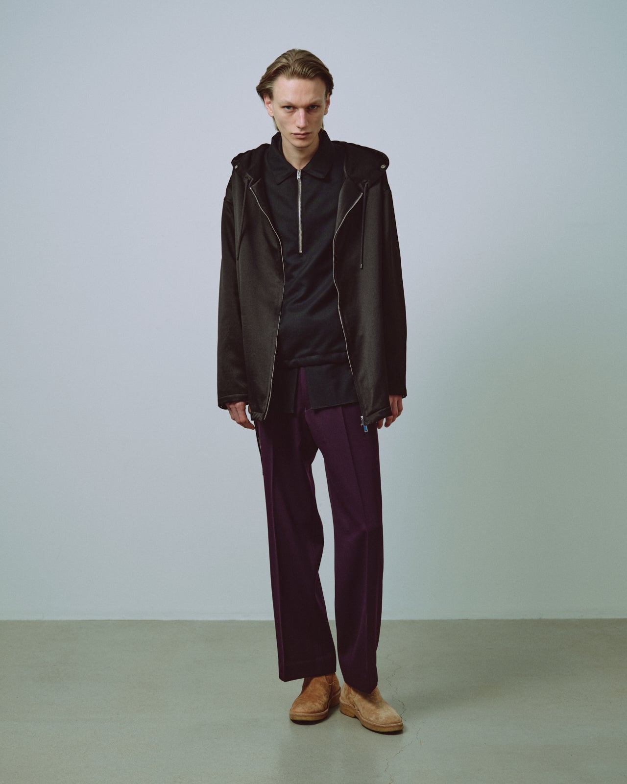 ブラタクシルク×カシミヤサテン / シティクルーズパーカー, Black