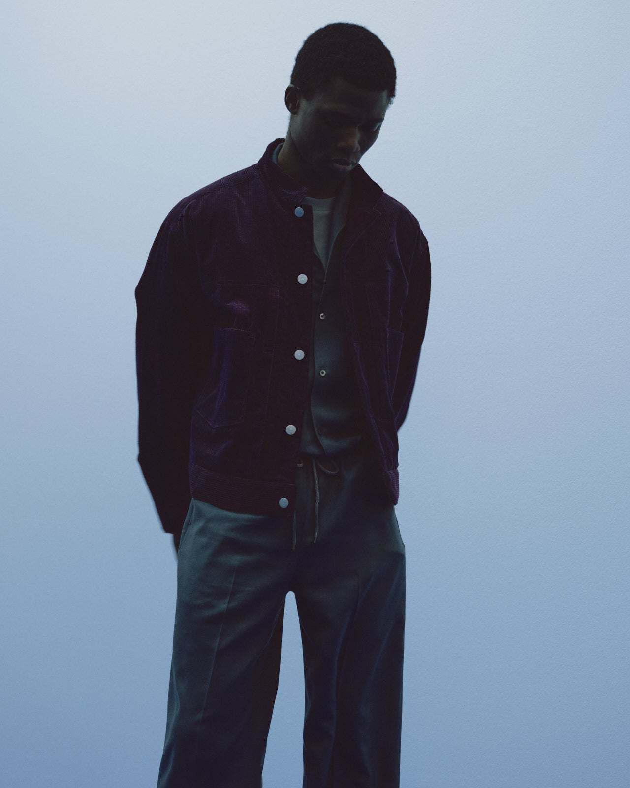 オーガニックコットン 6W コーデュロイ / パフドマンダリンカラーワークジャケット, Purple