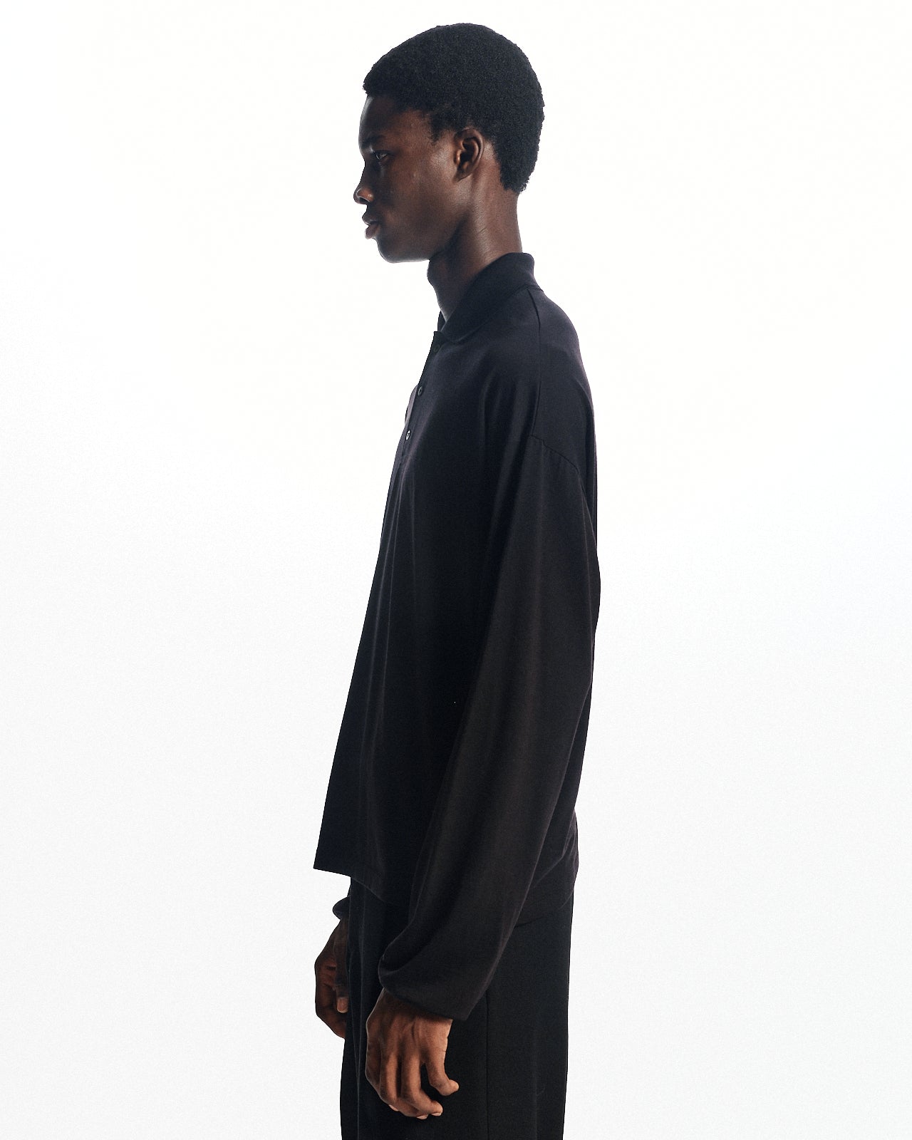 スーパー160sウール防縮天竺 / ロングスリーブポロ, Black