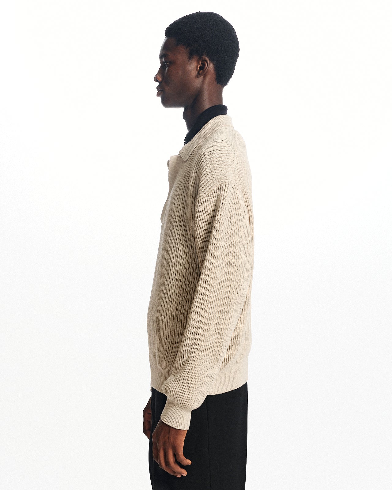 オーガニックコットンx和紙xシルクヤーン / スキッパーリブジャンパー, Sand