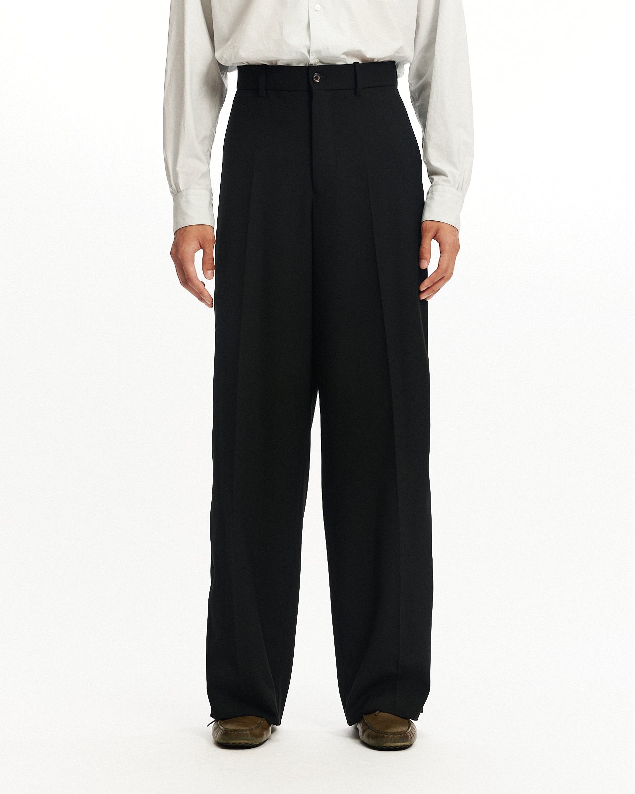 3/72アルゼンチンウールトロピカルサバイバルクロス / フラットフロントワイドトラウザーズ, Black