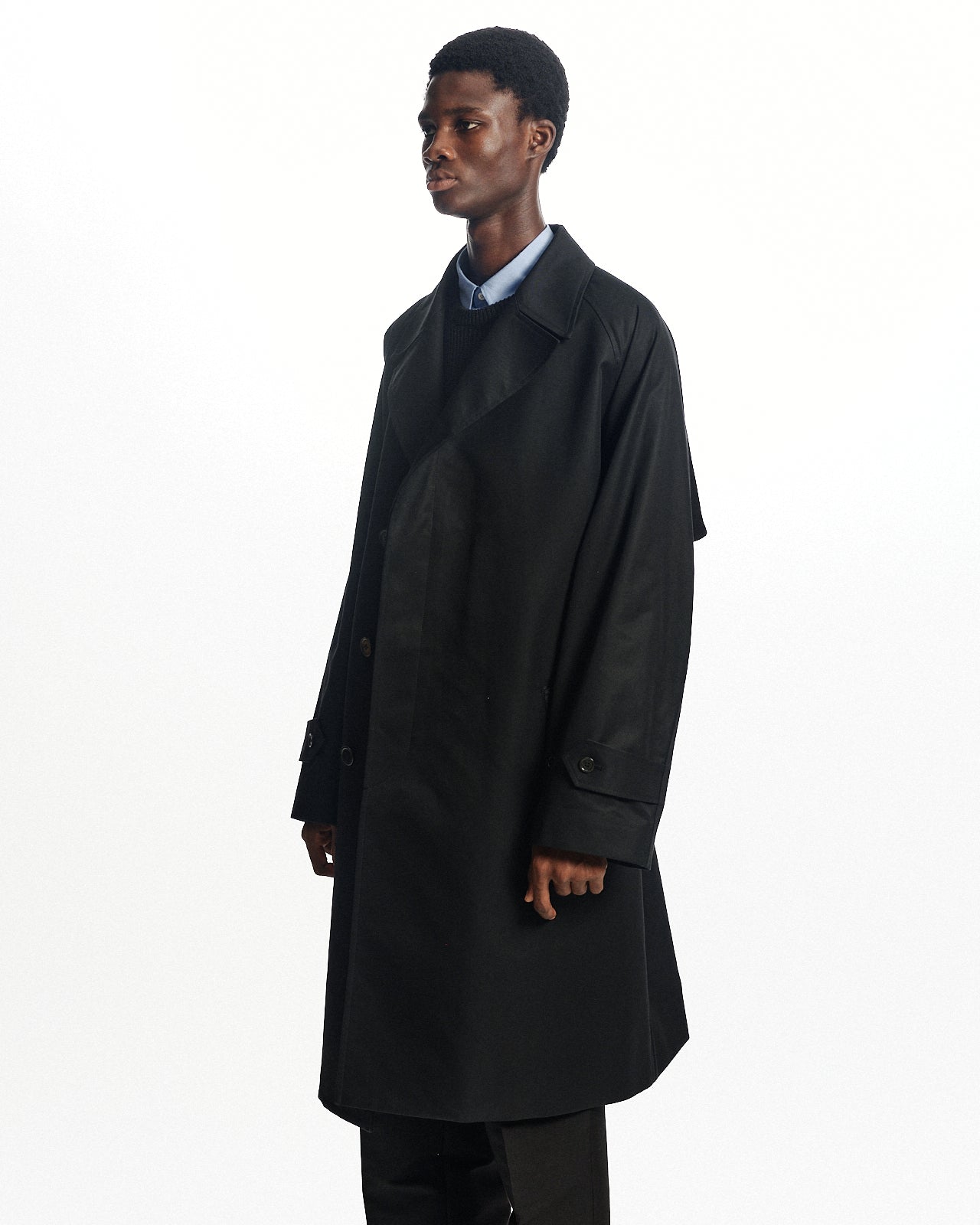 オーガニックGIZAギャバジン / フライフロントトレンチコート, Black