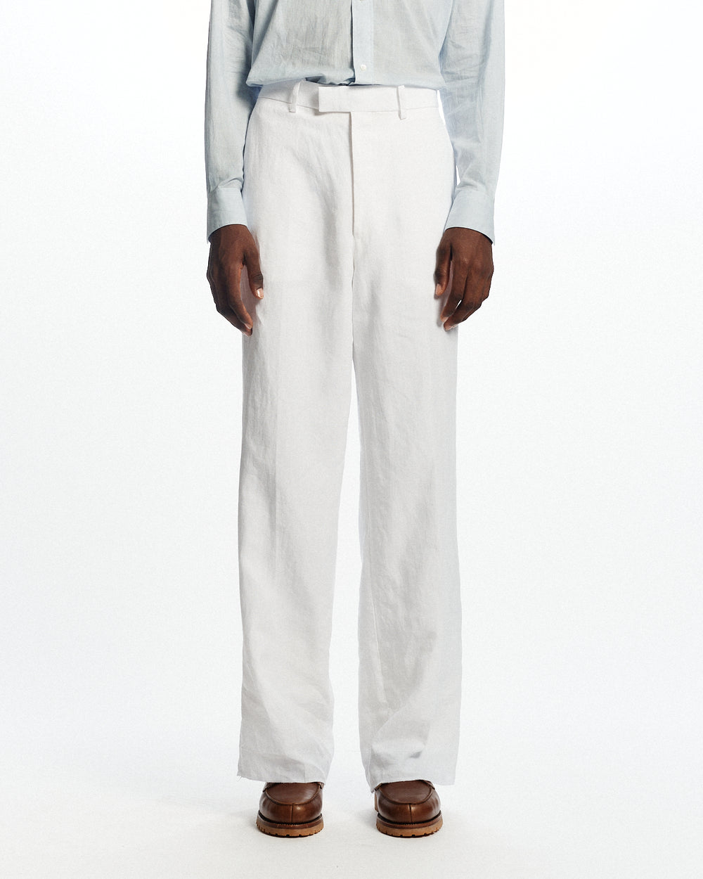 80/1ヘンプタイプライター / ワイドストレートトラウザーズ, White