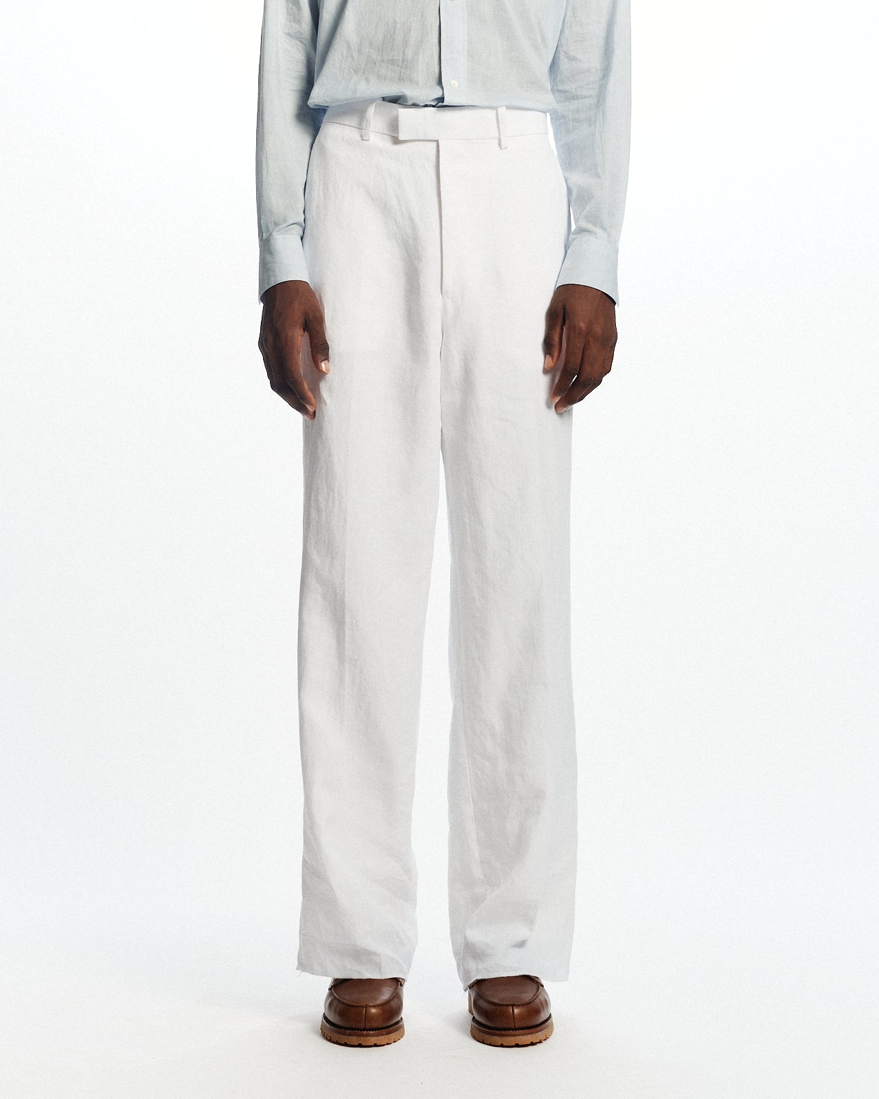 80/1ヘンプタイプライター / ワイドストレートトラウザーズ, White