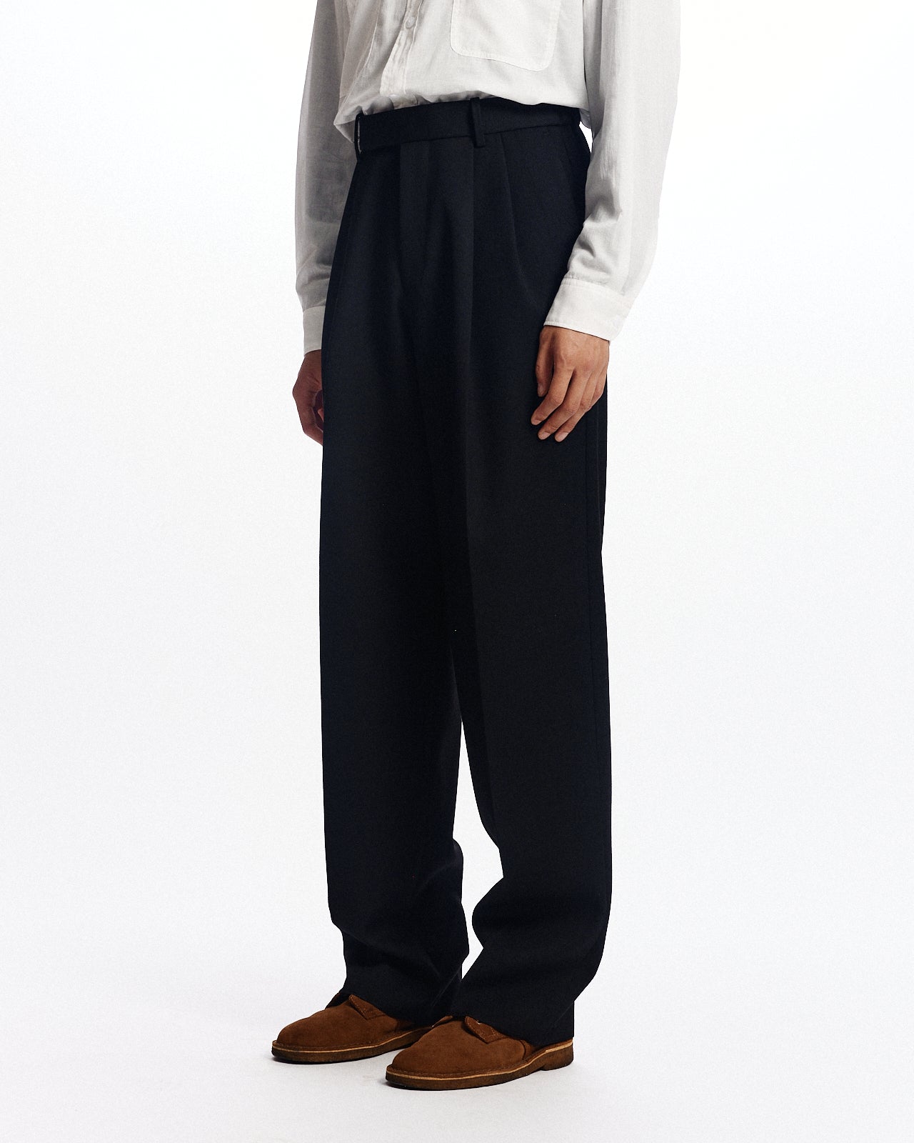 ポルワース3/2ハードツイル / ダブルプリーテッドセミイージートラウザーズ, Black