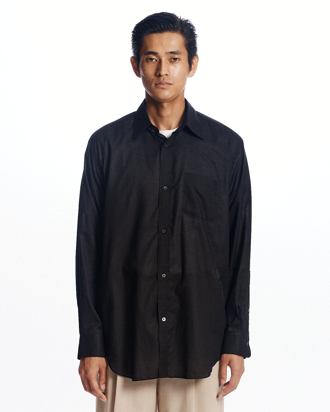 オーガニックGIZA90/1ローン / レギュラーフィットドレスシャツ, Black