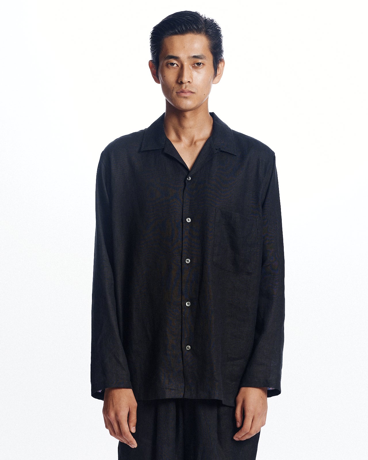 ヘンプ細布 / コンフォートフィットオープンカラーシャツ, Black