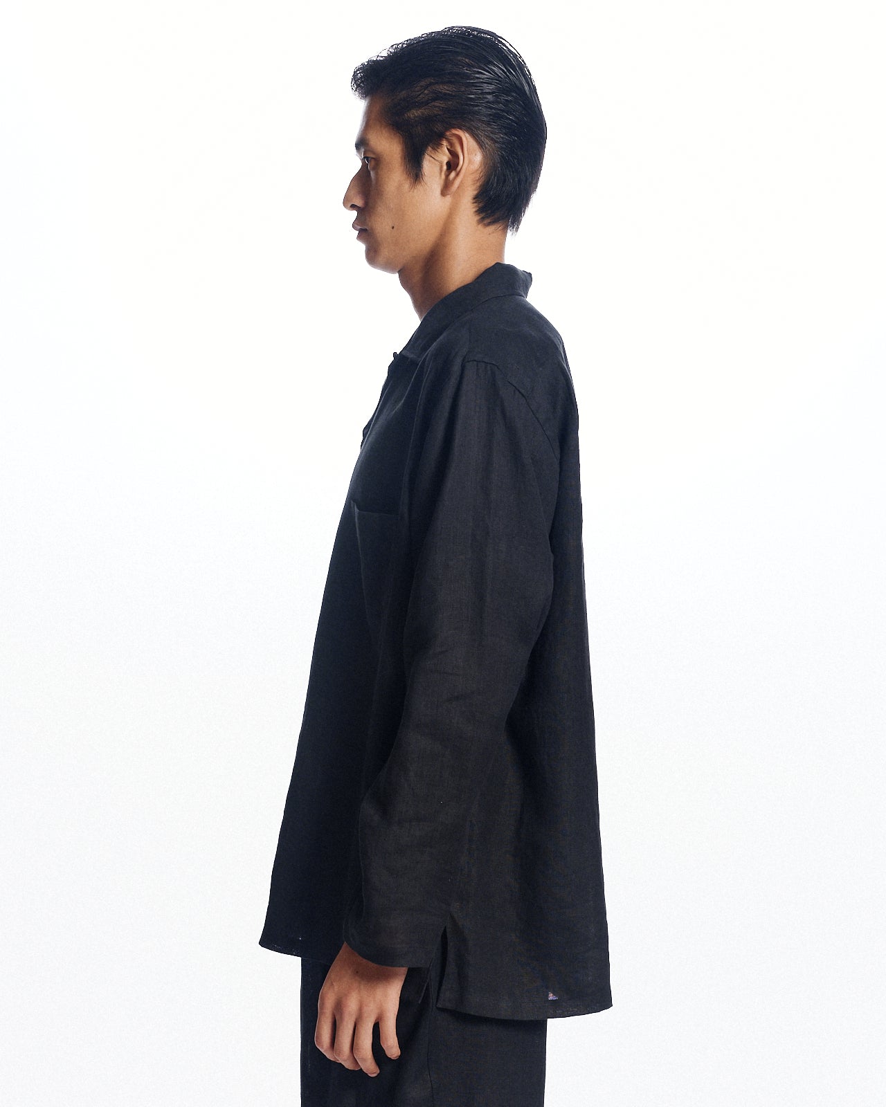 ヘンプ細布 / コンフォートフィットオープンカラーシャツ, Black