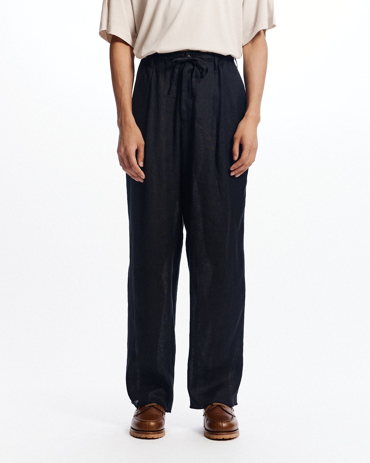 ヘンプ細布 / ダブルプリーテッドイージートラウザーズ, Black