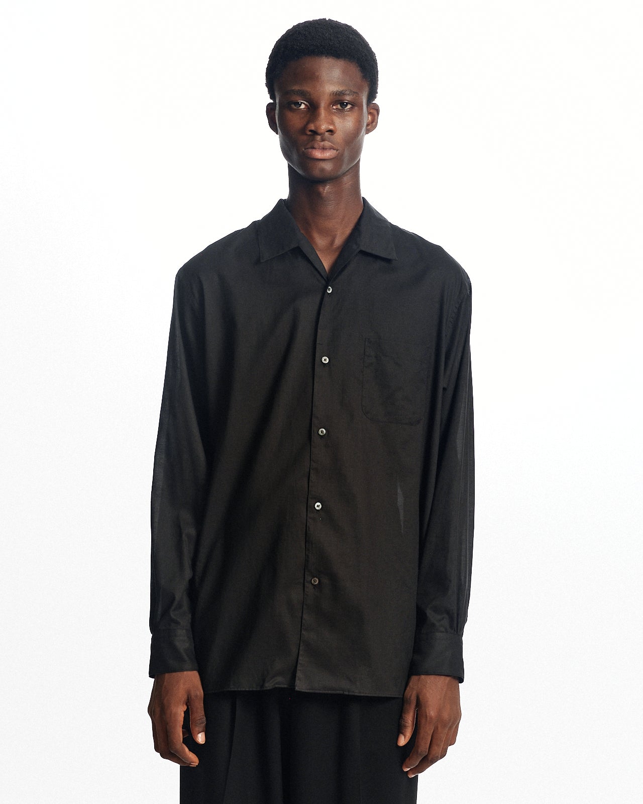 オーガニックGIZA90/1ローン / イタリアンオープンカラーシャツ, Black