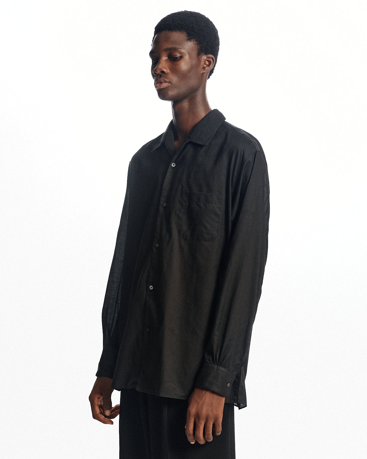 オーガニックGIZA90/1ローン / イタリアンオープンカラーシャツ, Black
