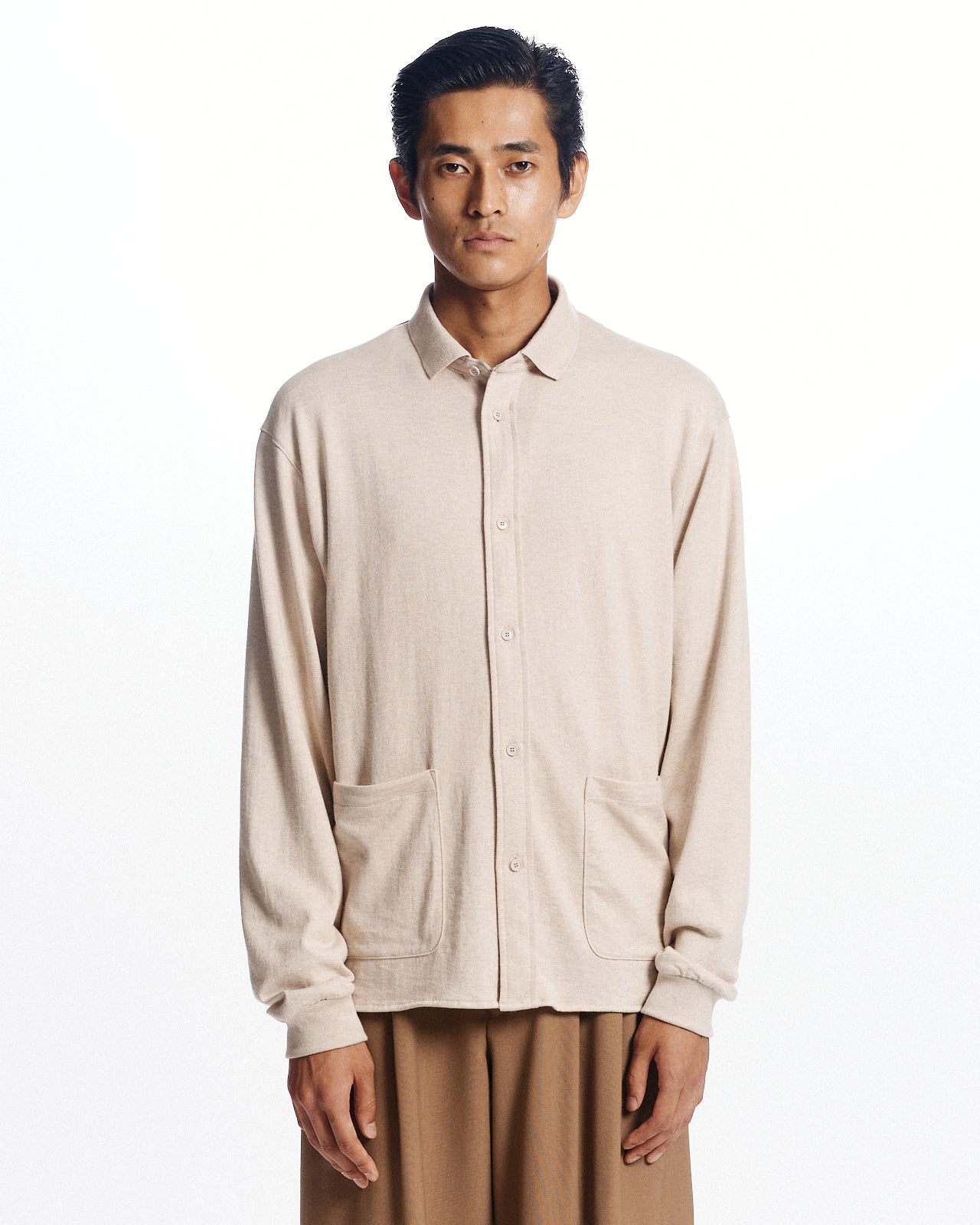 コットン×シルク×カシミヤ吊り天竺 / ポロカラーシャツ, Sand