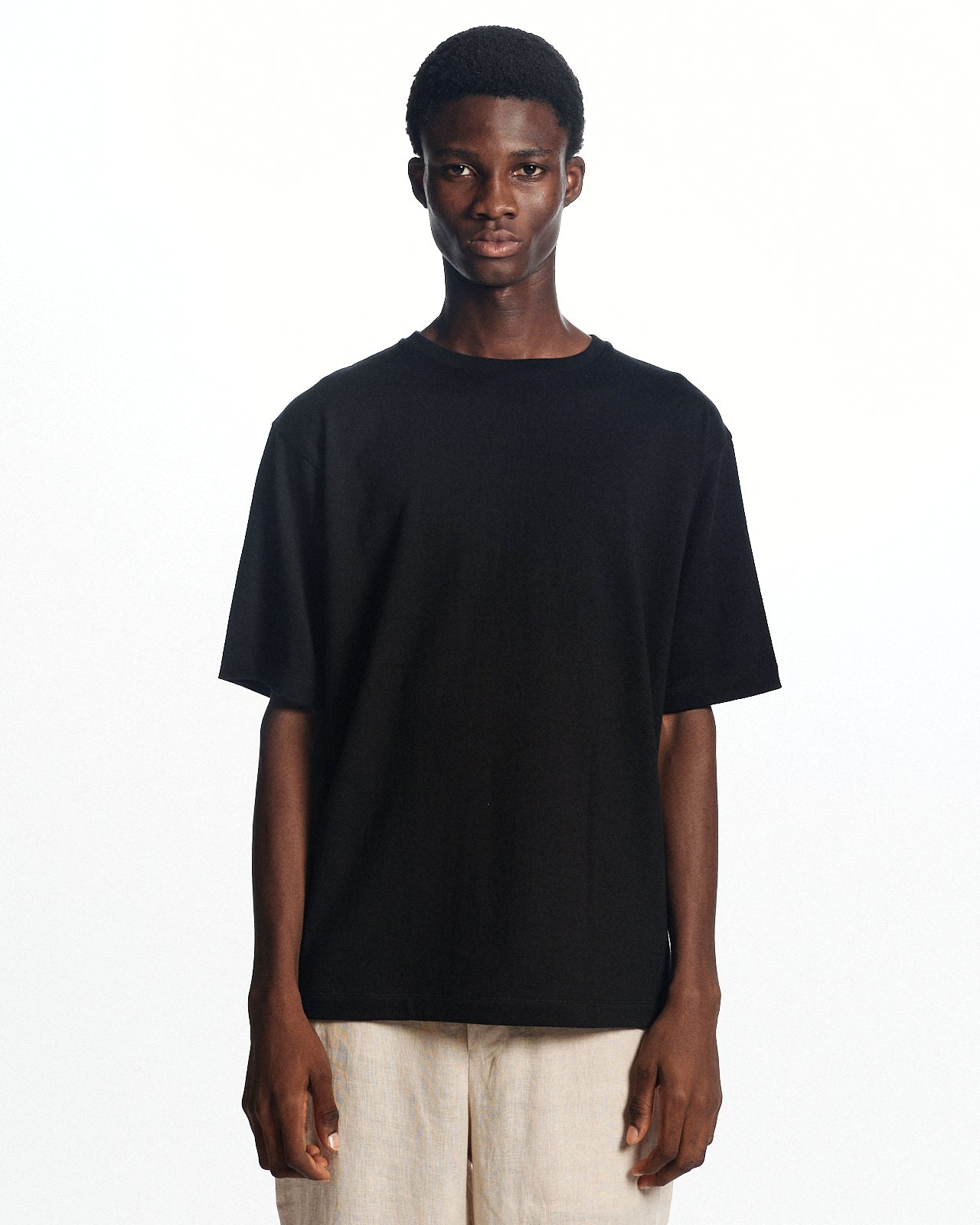 コットン×シルク×カシミヤ吊り天竺 / リラックスフィットTee S/S, Black