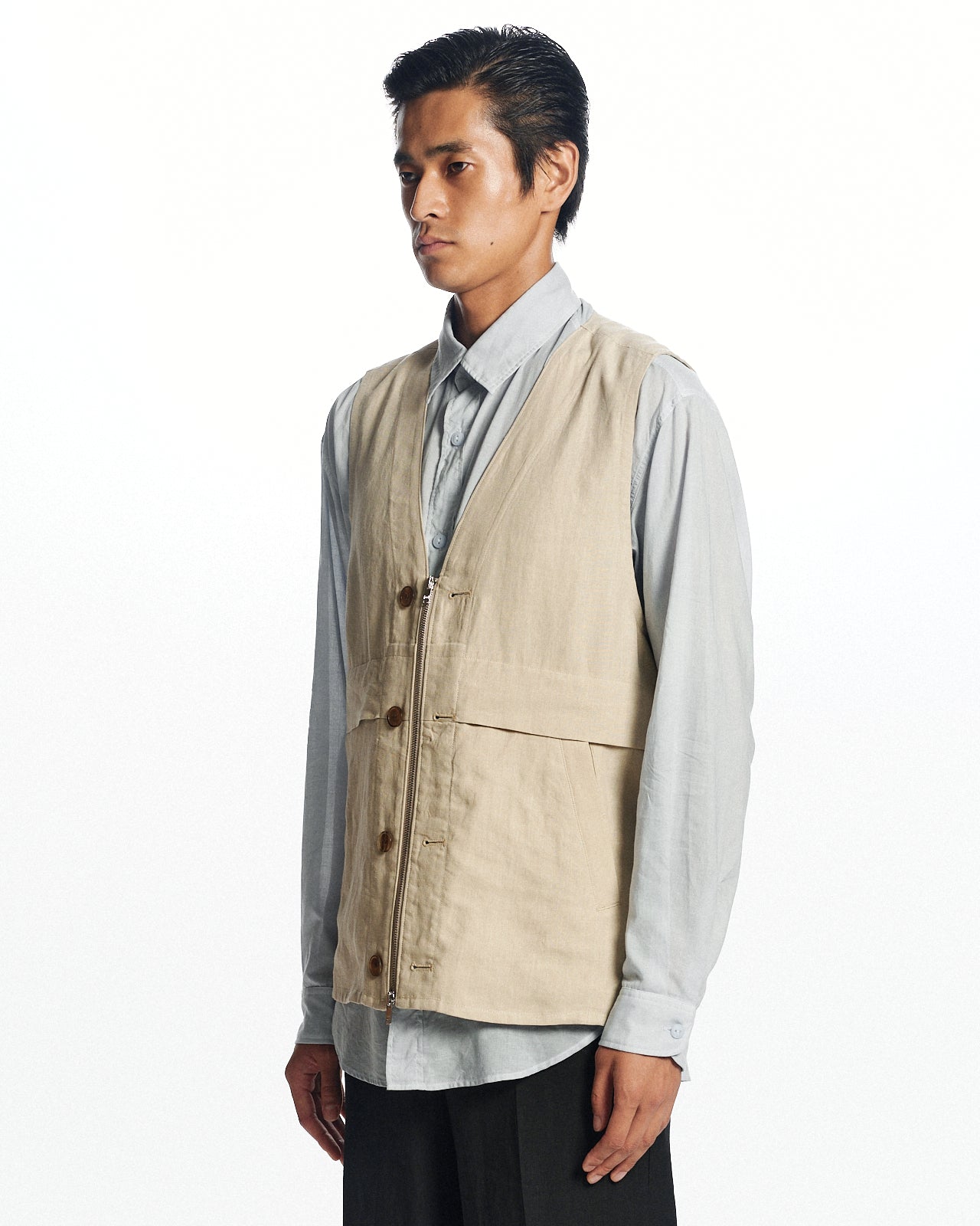 80/1ヘンプタイプライター / ウェストコート, Beige