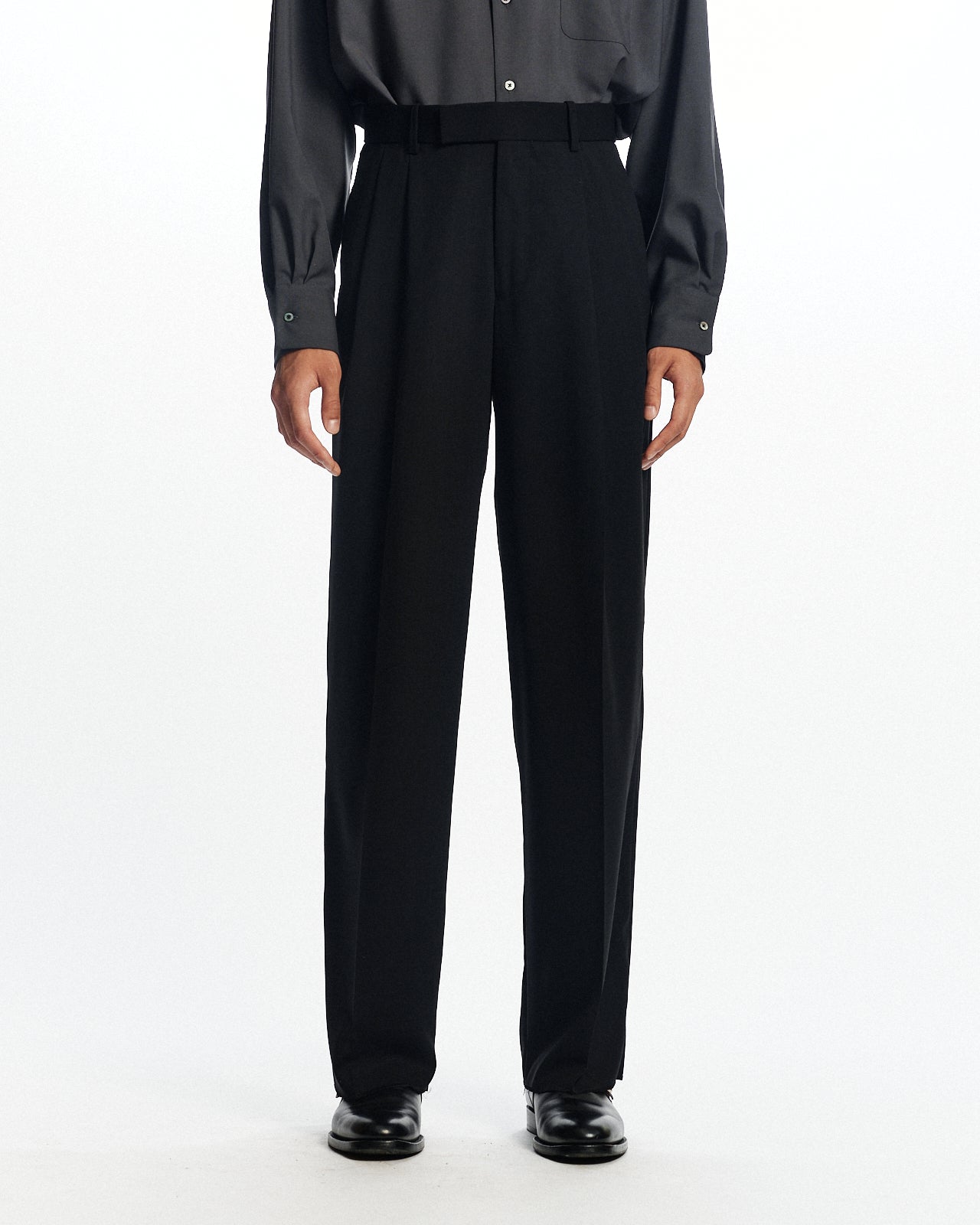 オーガニックウールライトサージ / ダブルプリーテッドトラウザーズ, Black