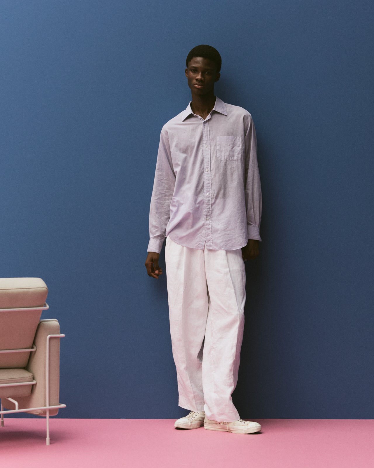 80/1ヘンプタイプライター / ダブルプリーテッドクラシックワイドトラウザーズ, White