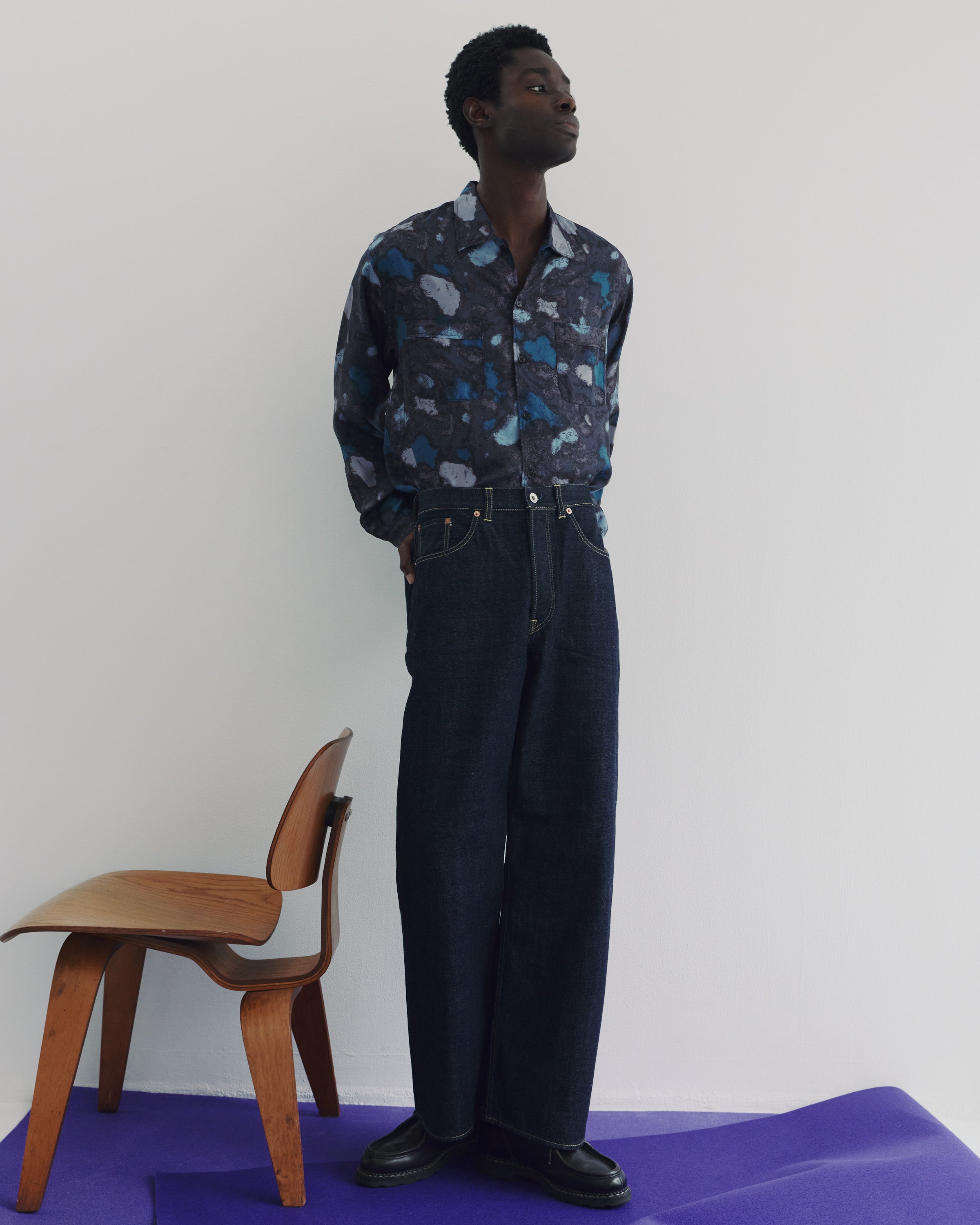 8匁シルク羽二重 / シルクオープンカラーL/Sシャツ, Splashing Water