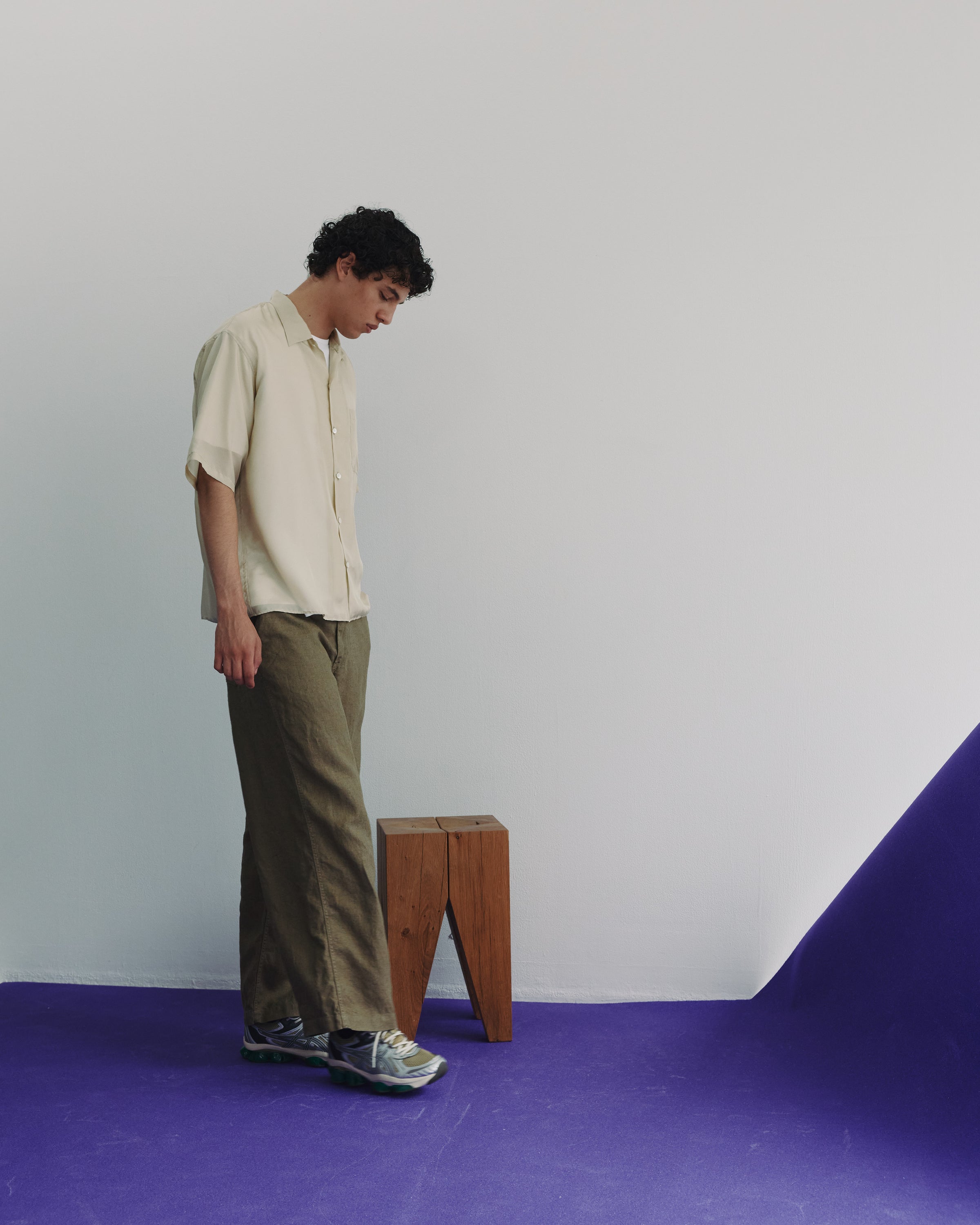 8匁シルク羽二重 / シルクオープンカラーS/Sシャツ, Champagne Gold