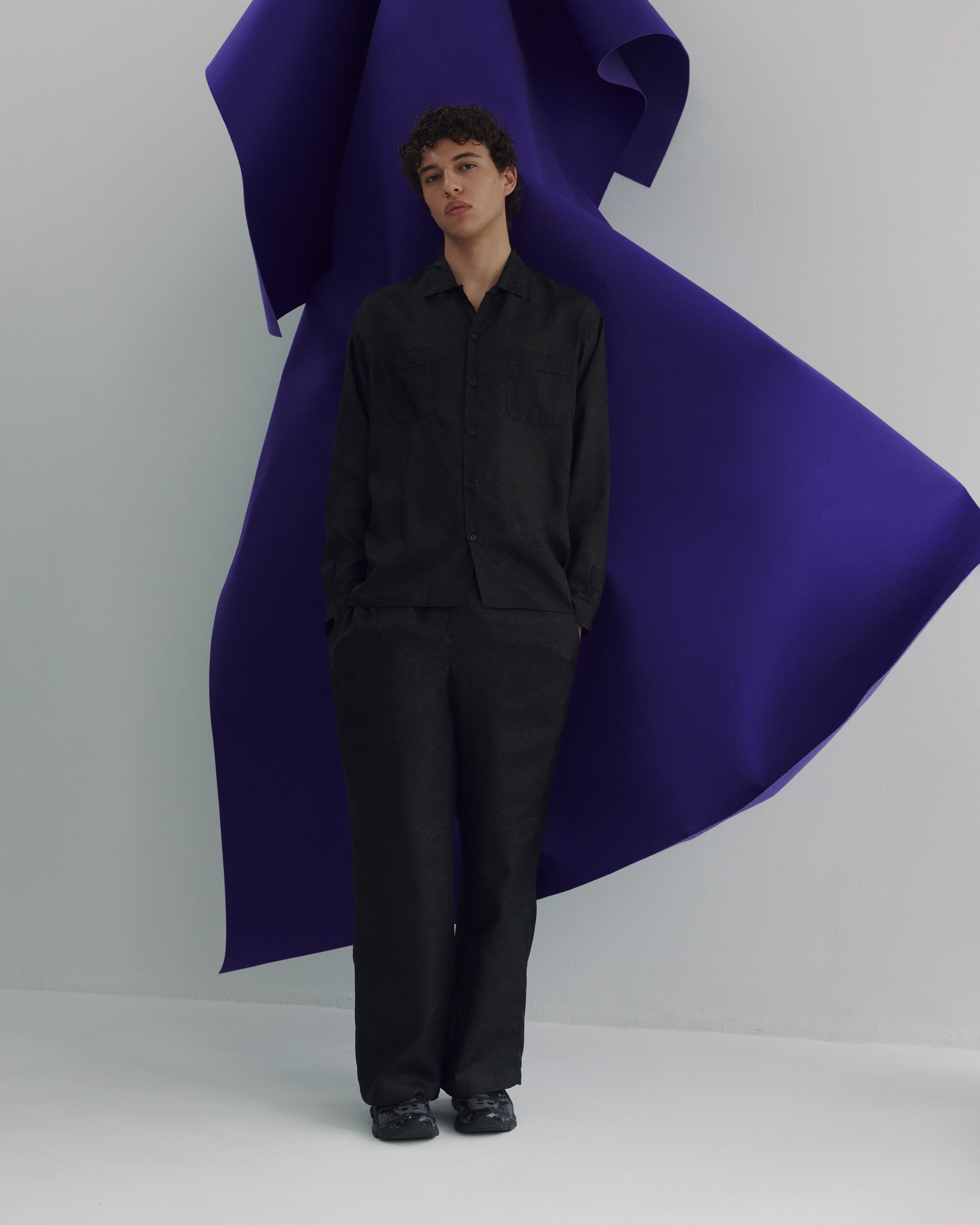 8匁シルク羽二重 / シルクオープンカラーL/Sシャツ, Paisley