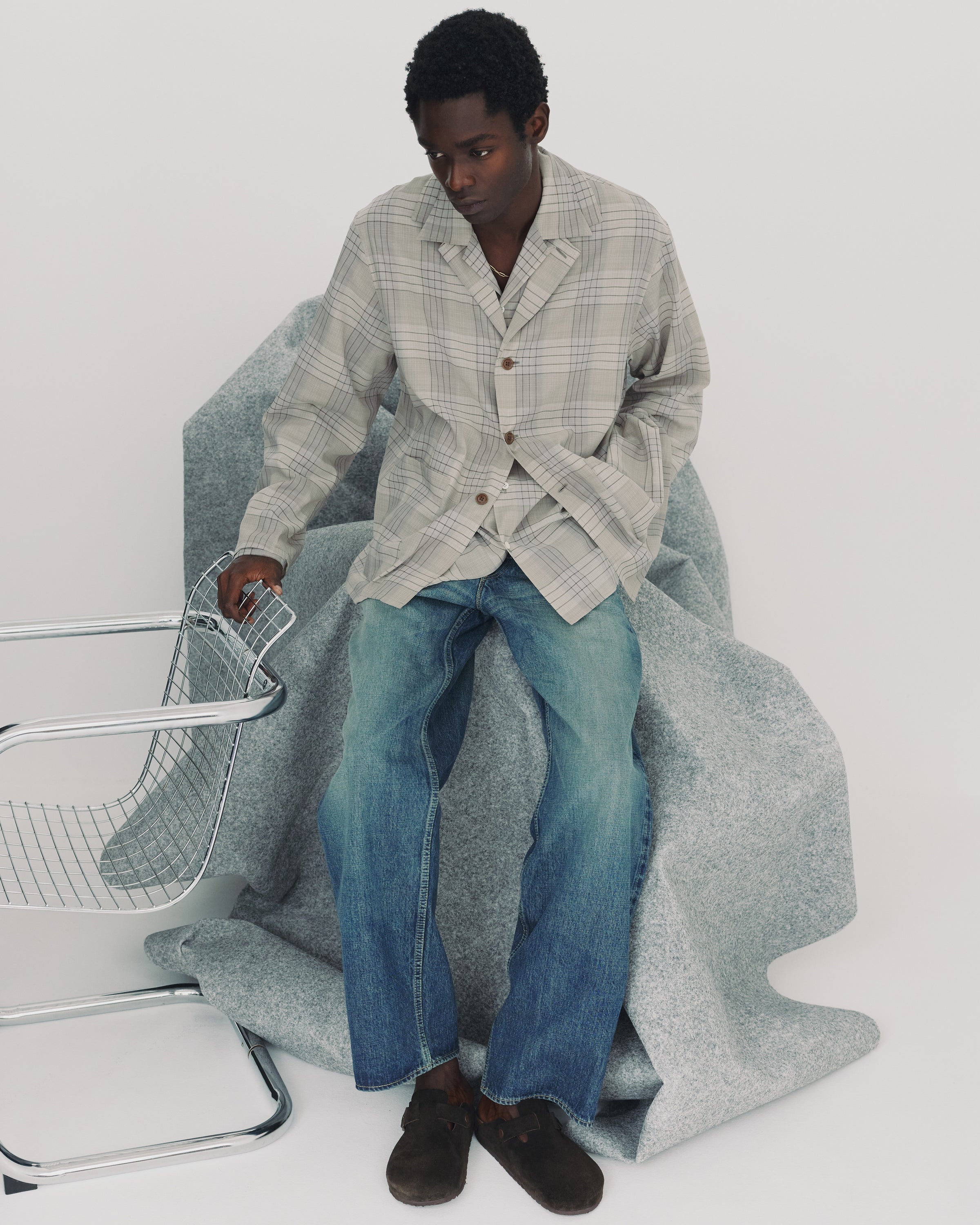 オーガニックコットン強撚チェックローン / カバーオールシャツ, Sage Check