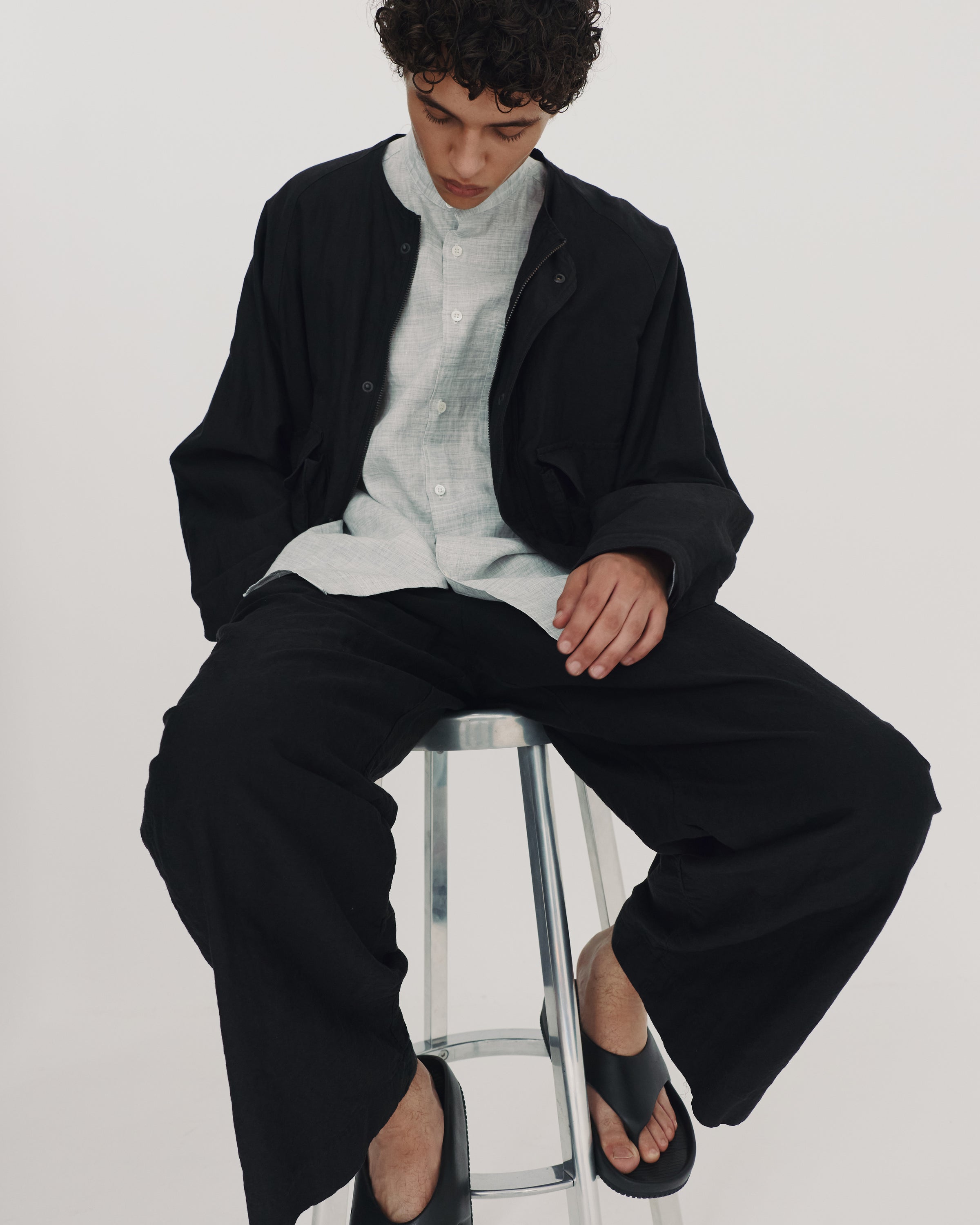 リネンオーガニックコットンシルクライトモールスキン / ミリタリースラックス, Black