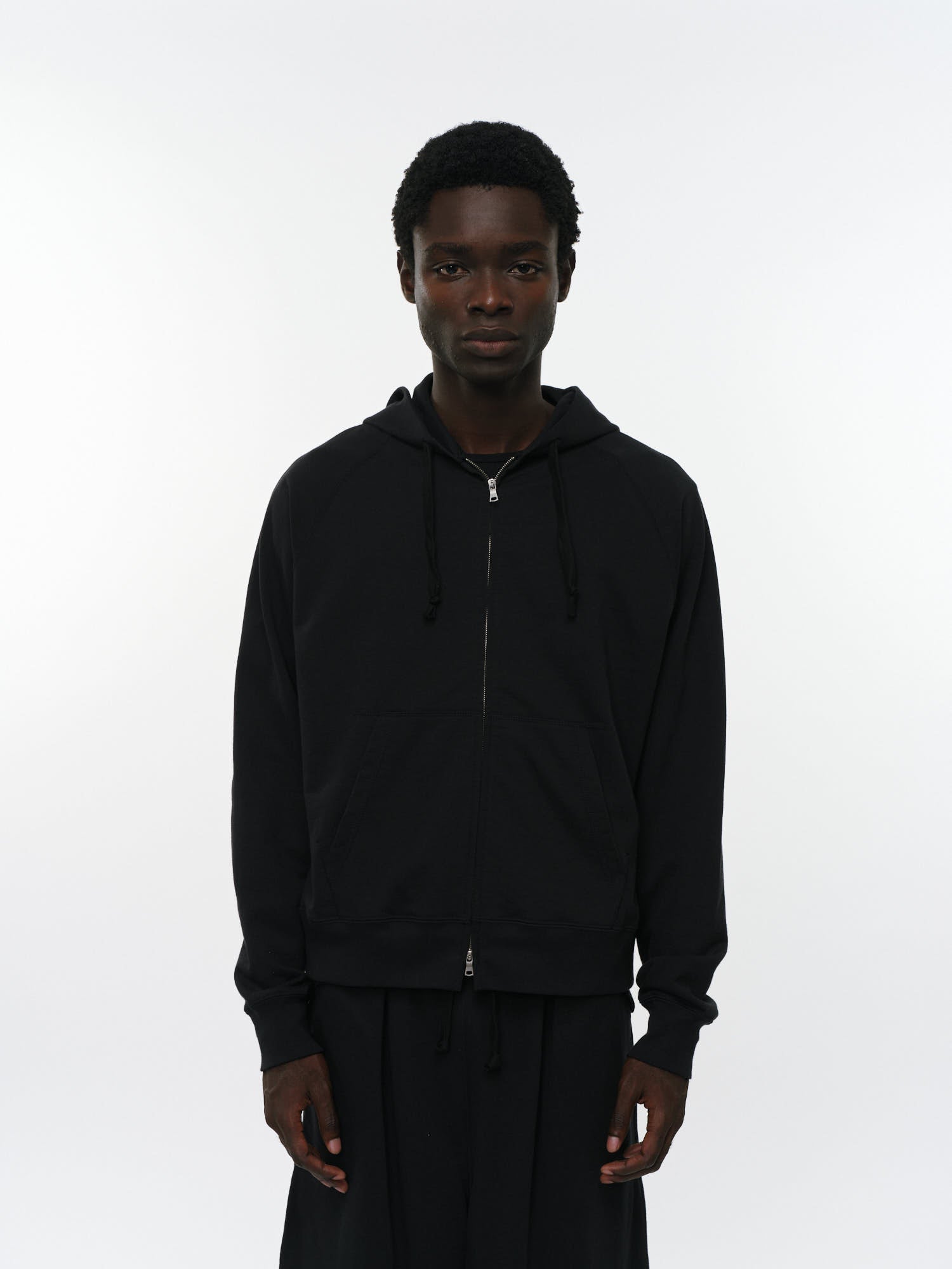 オーガニック超長綿空紡インレイ / ジップパーカ, Black