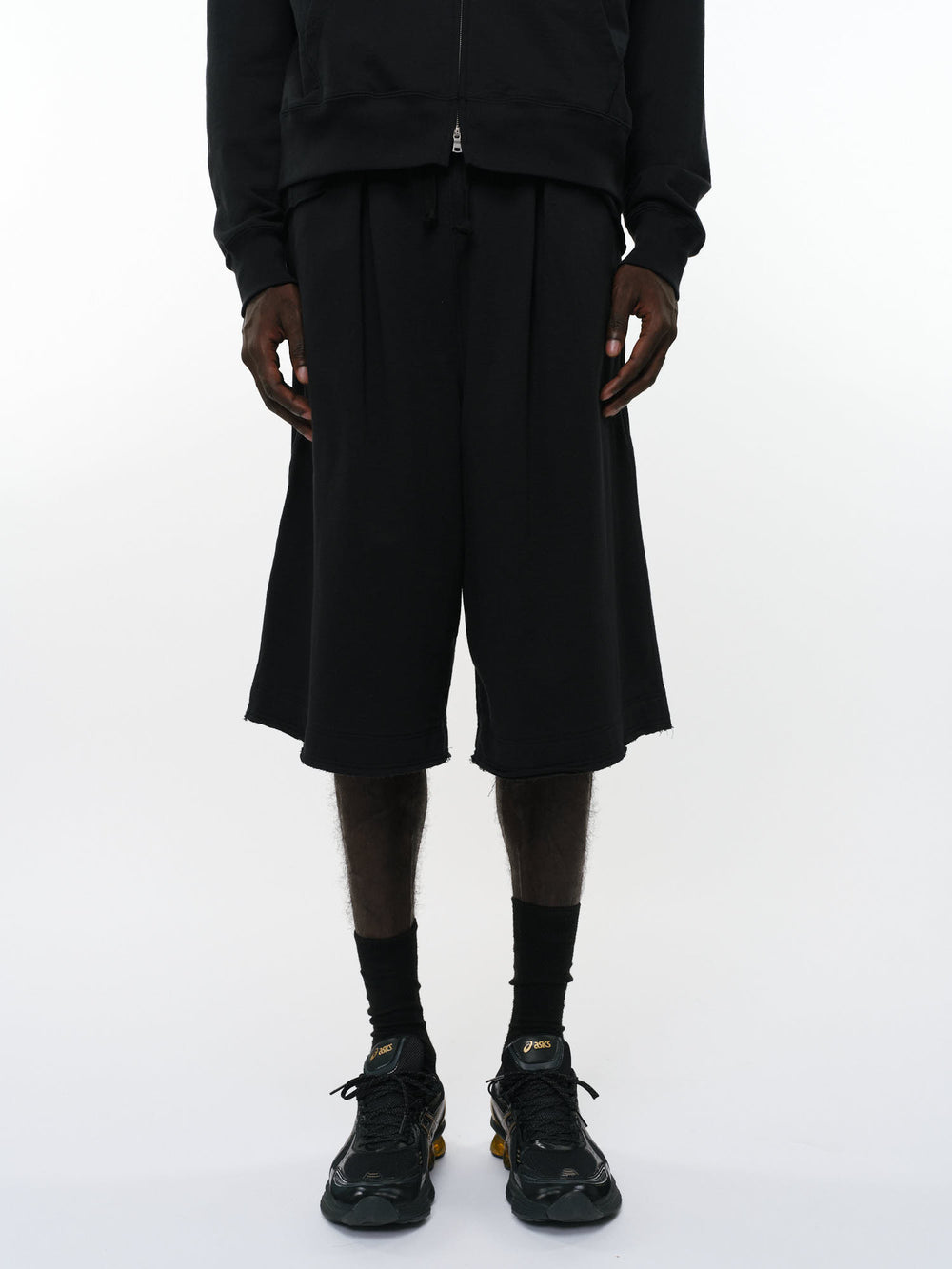 オーガニック超長綿空紡インレイ / ワイドクロップドショーツ, Black