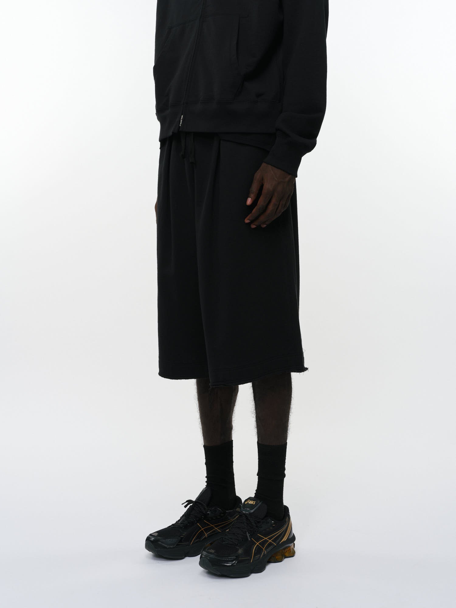 オーガニック超長綿空紡インレイ / ワイドクロップドショーツ, Black