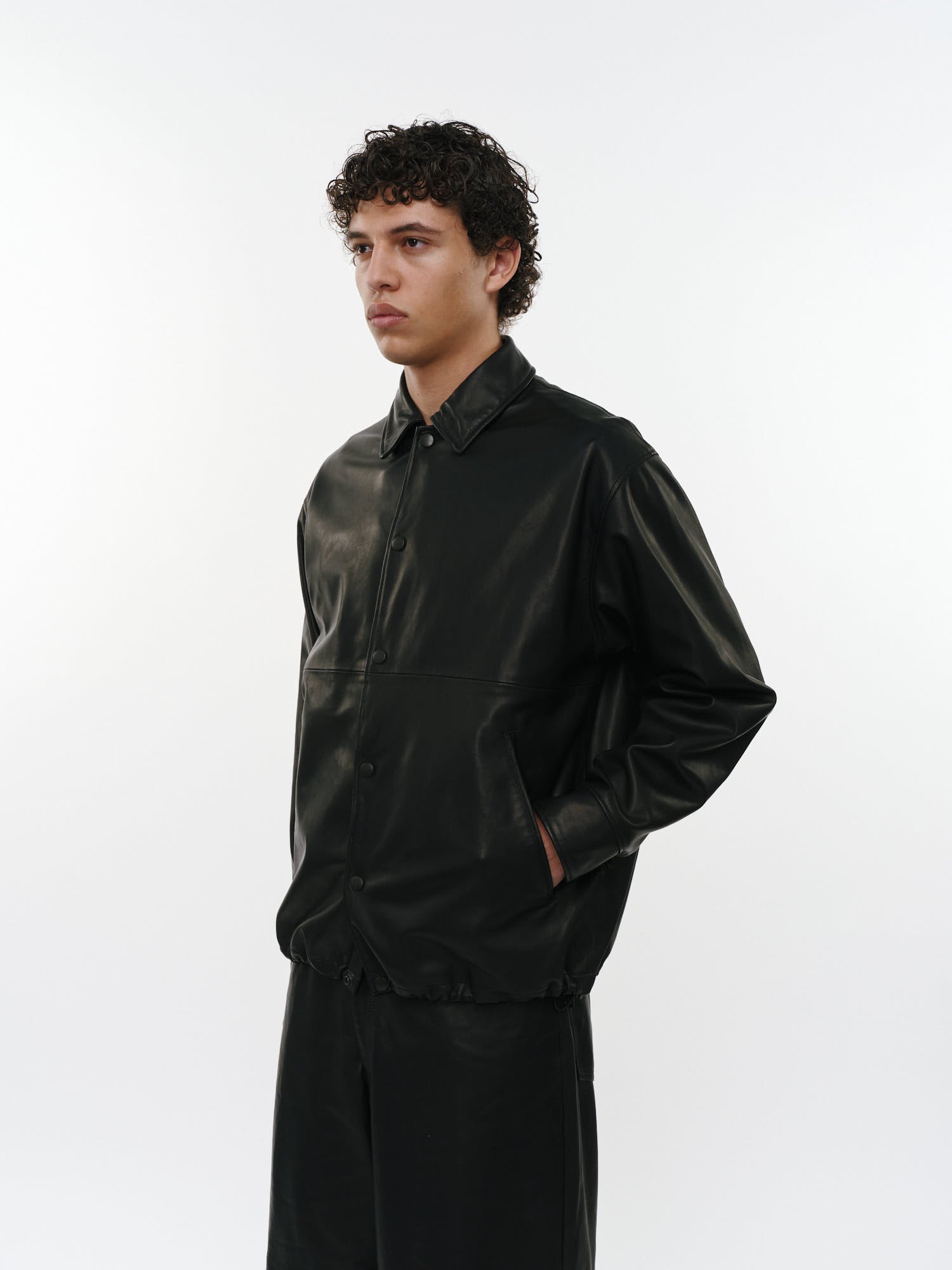 シープレザー / レザーコーチジャケット, Black