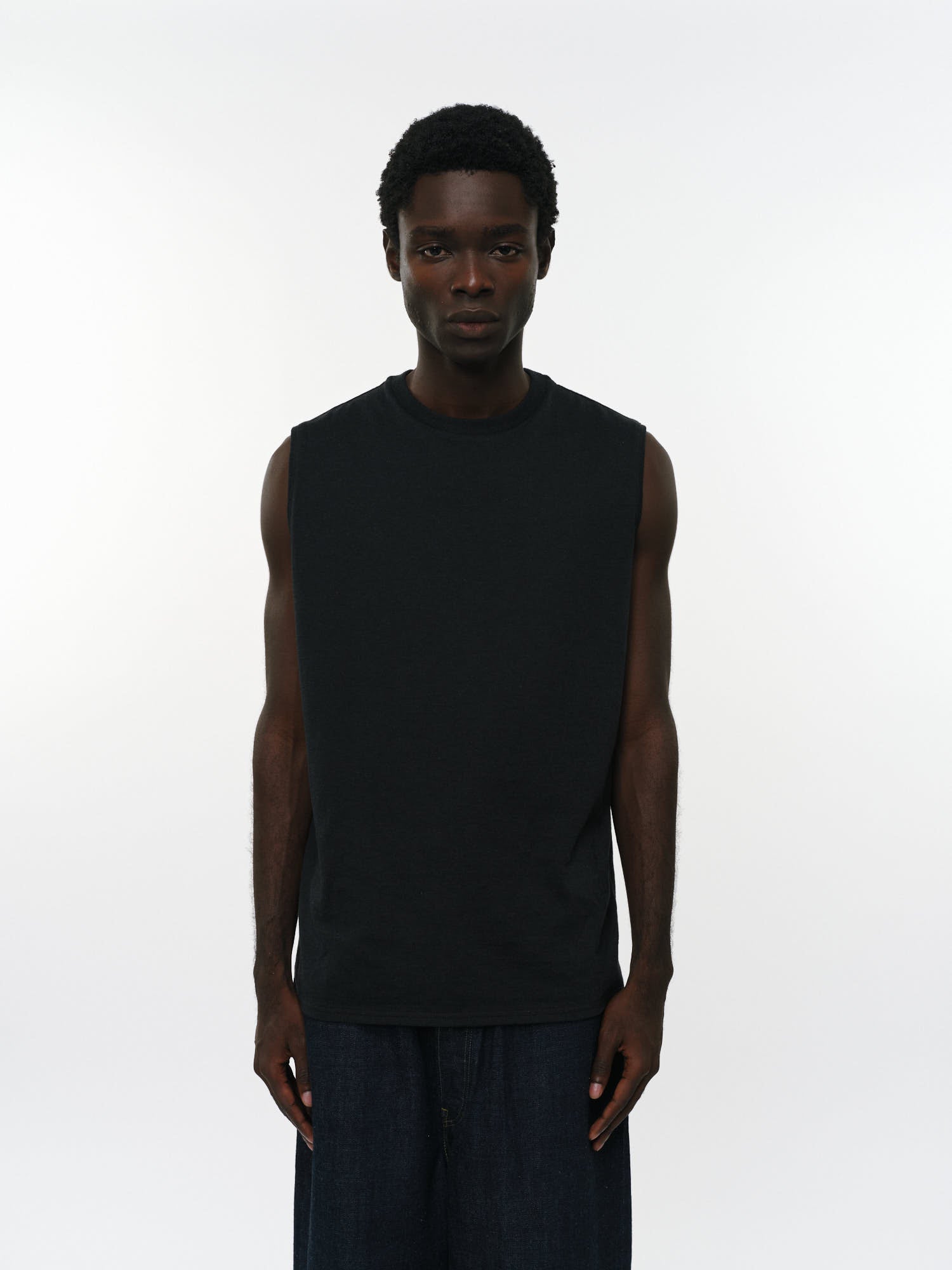 オーガニックコットン40/2天竺 / スリーブレスTee, Heather Black