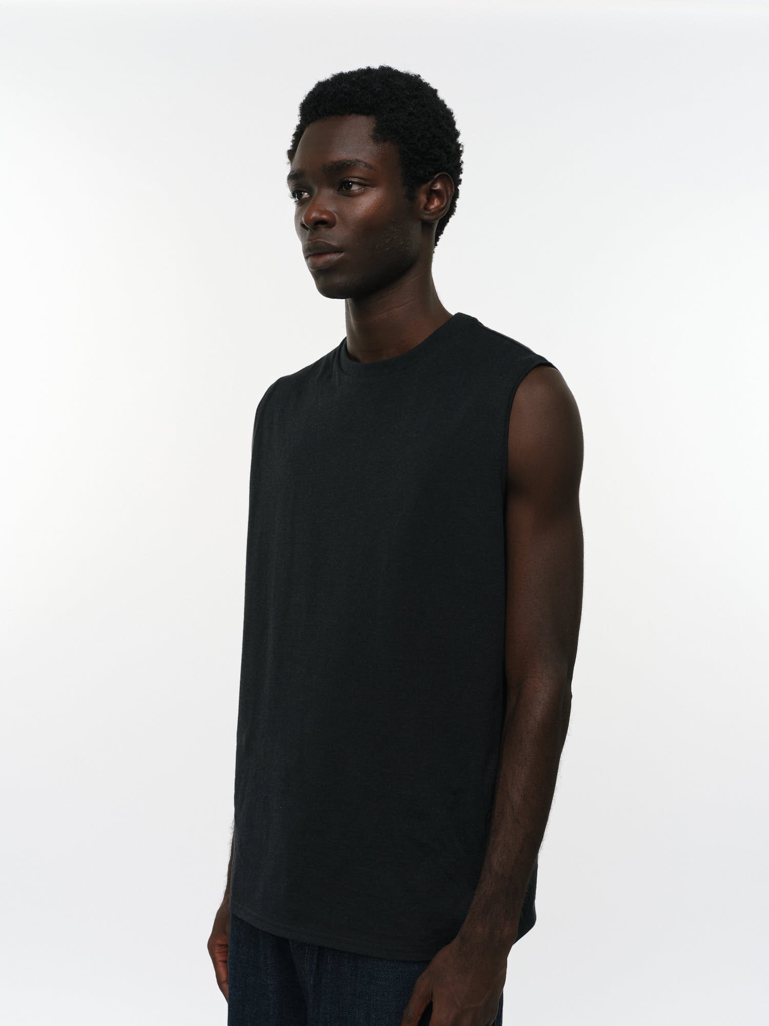 オーガニックコットン40/2天竺 / スリーブレスTee, Heather Black