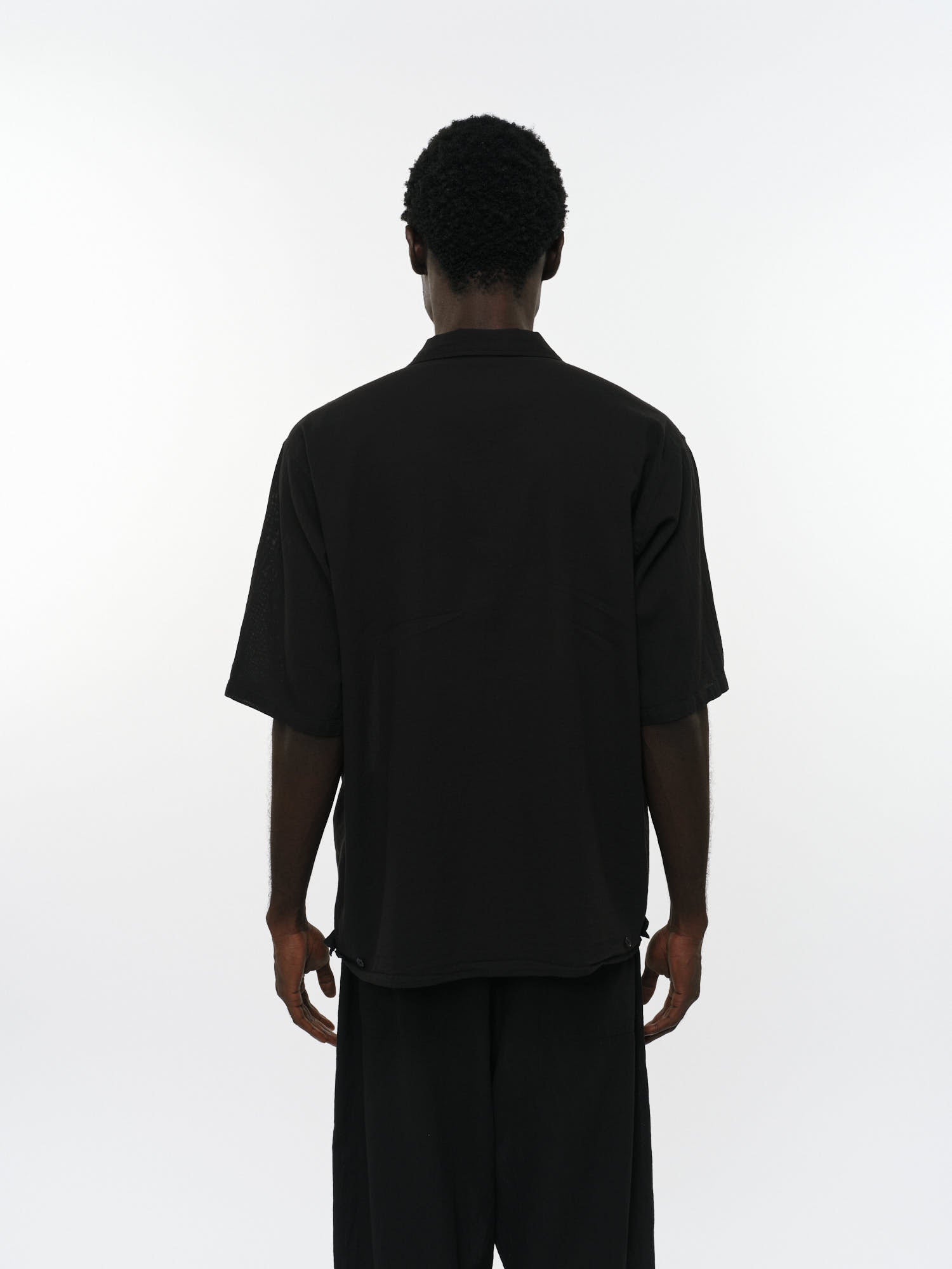 オーガニックコットン強撚ドビークロス / オープンカラーS/Sシャツ, Black