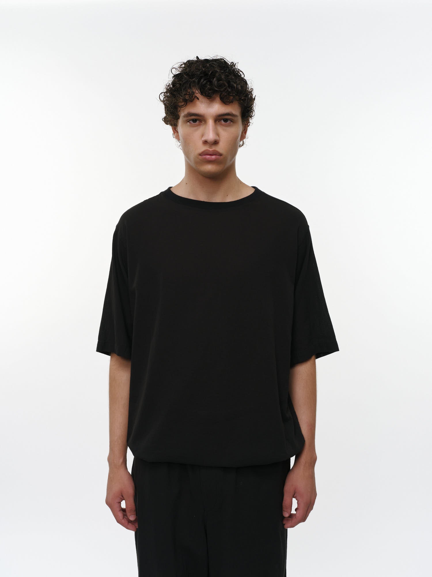 オーガニックコットン強撚ドビークロス / クルーネックシャツ, Black