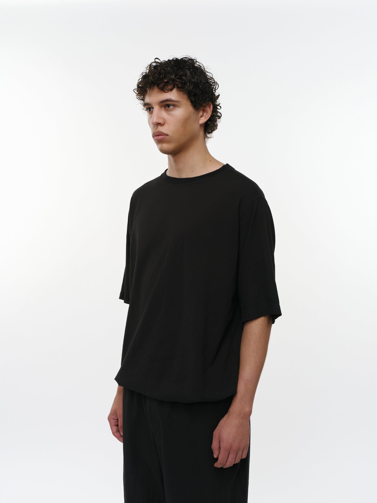 オーガニックコットン強撚ドビークロス / クルーネックシャツ, Black