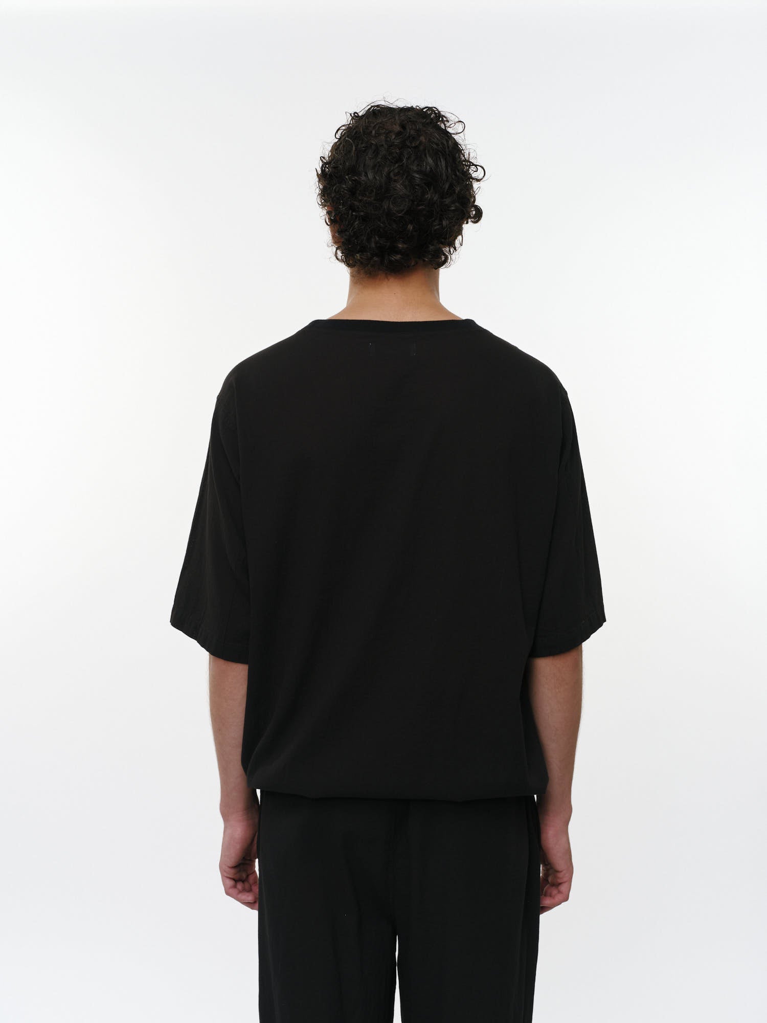 オーガニックコットン強撚ドビークロス / クルーネックシャツ, Black