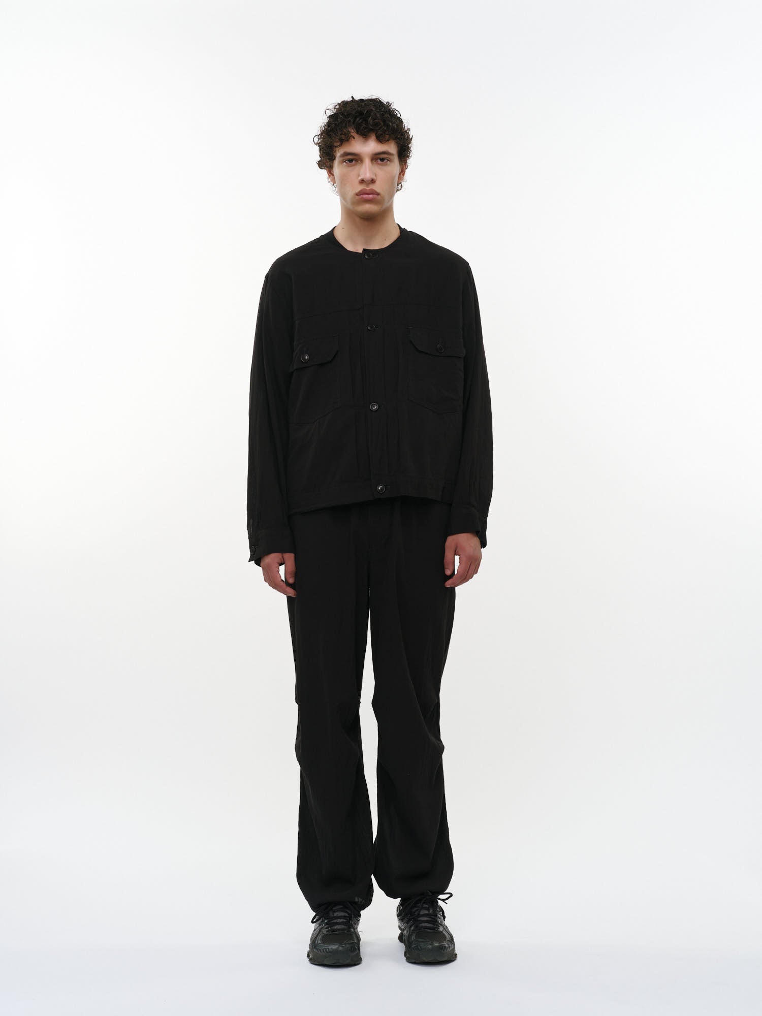 リネンオーガニックコットンシルクライトモールスキン / ワイドオーバーパンツ, Black