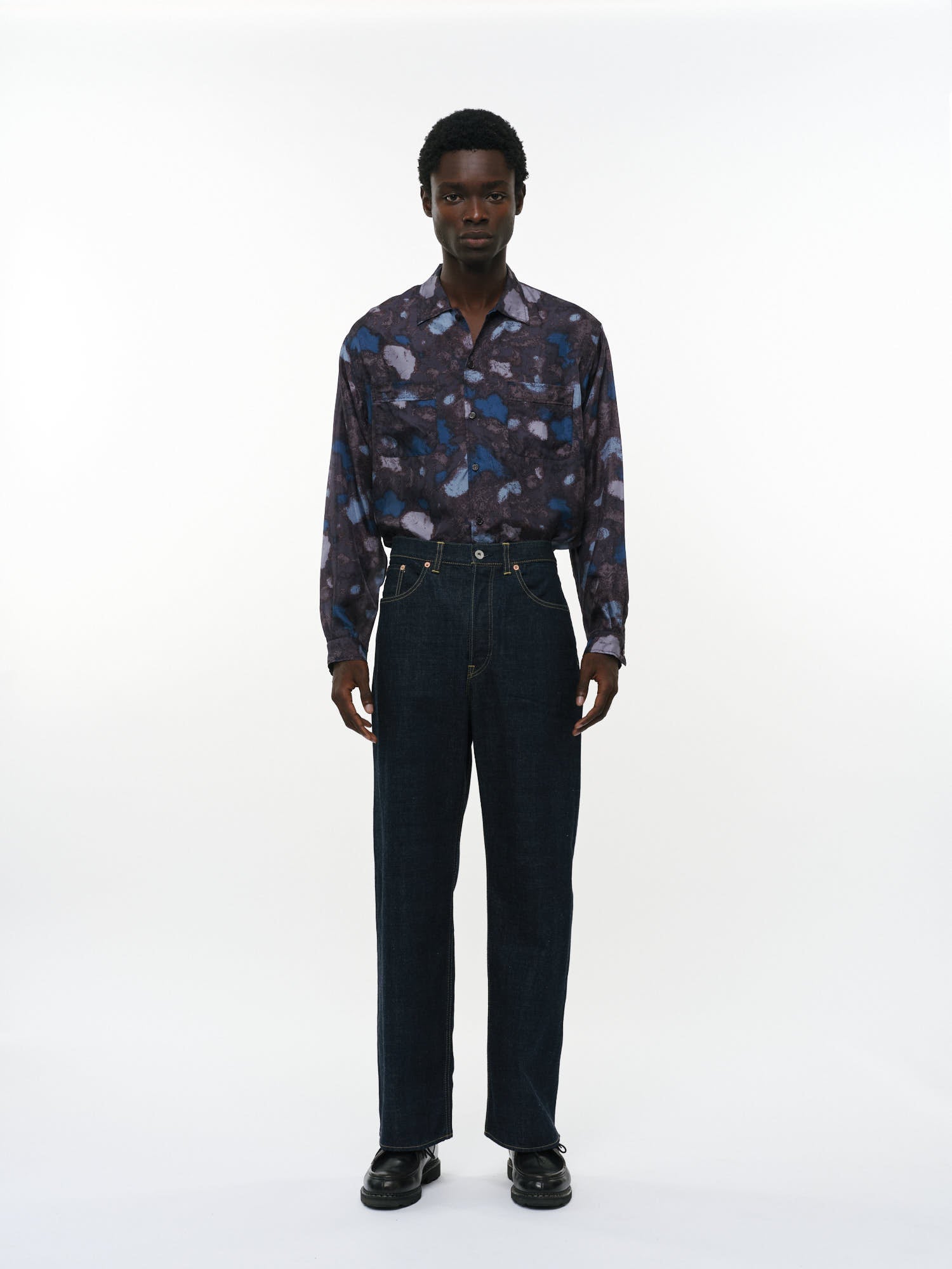 8匁シルク羽二重 / シルクオープンカラーL/Sシャツ, Splashing Water