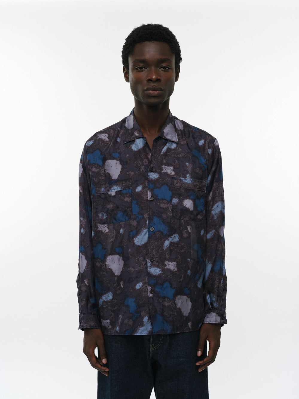 8匁シルク羽二重 / シルクオープンカラーL/Sシャツ, Splashing Water