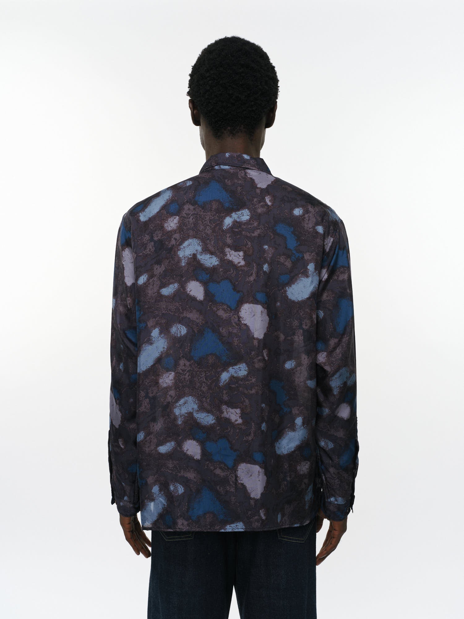 8匁シルク羽二重 / シルクオープンカラーL/Sシャツ, Splashing Water