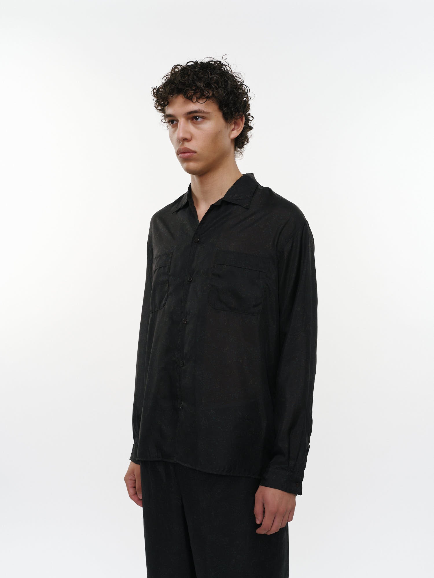 8匁シルク羽二重 / シルクオープンカラーL/Sシャツ, Paisley