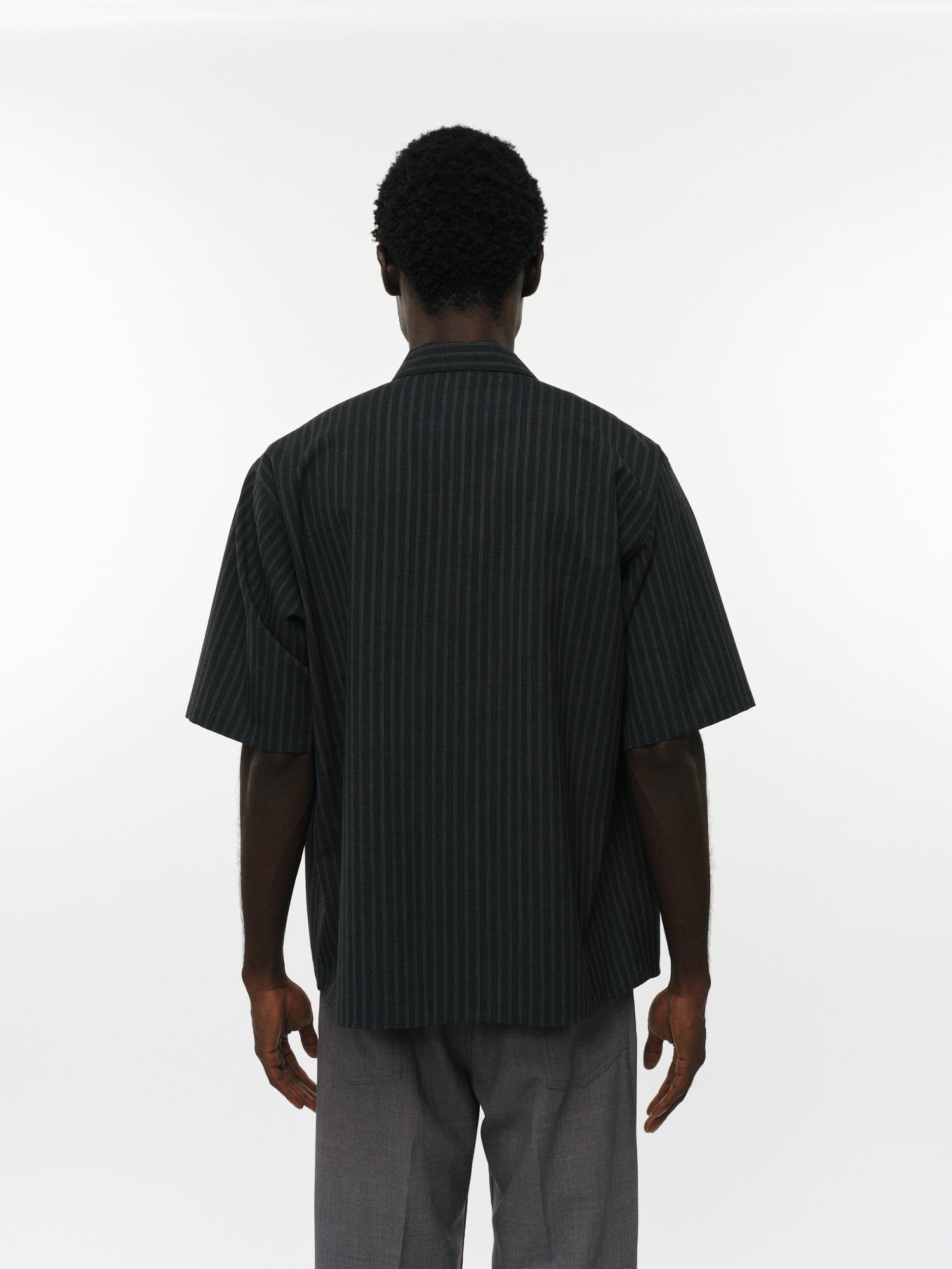 2/72ウールトロピカルワッシャー / フライフロントオープンカラーS/Sシャツ, Gray Stripe