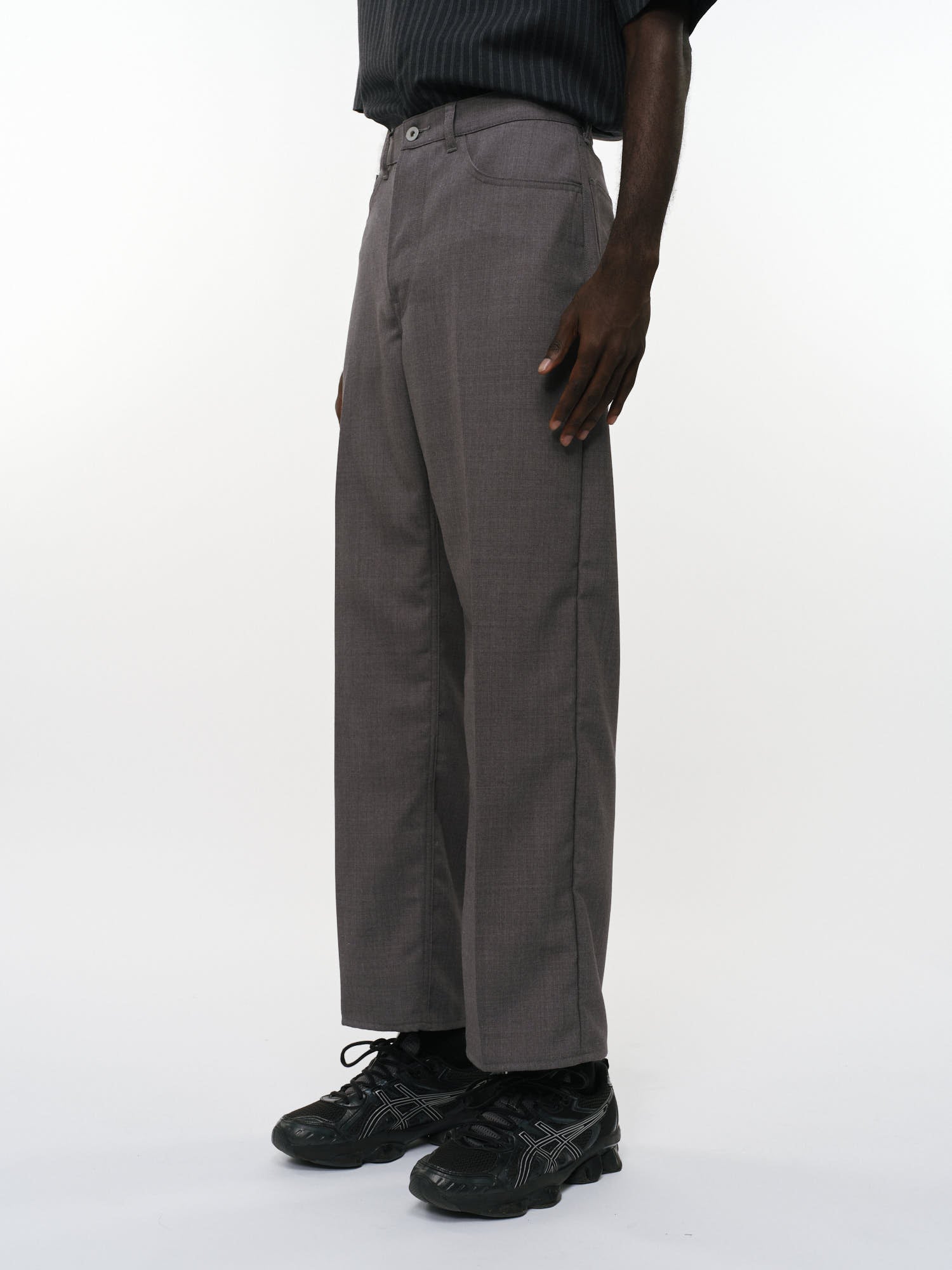 リサイクルポリエステル　ノンミュールジングウールギャバジン / 5ポケットトラウザーズ, Gray